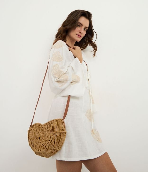 Bolsa em Palha de Praia em Forma de Concha Caracol com Alça de PU