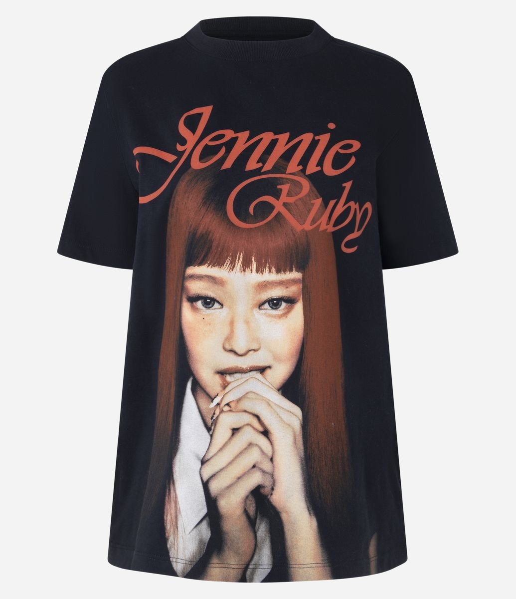 BLACKPINK ジェニ Ruby Photo Teeフォト Tシャツ　L Camiseta em Algodão com Estampa e Lettering Jennie Ruby Preto