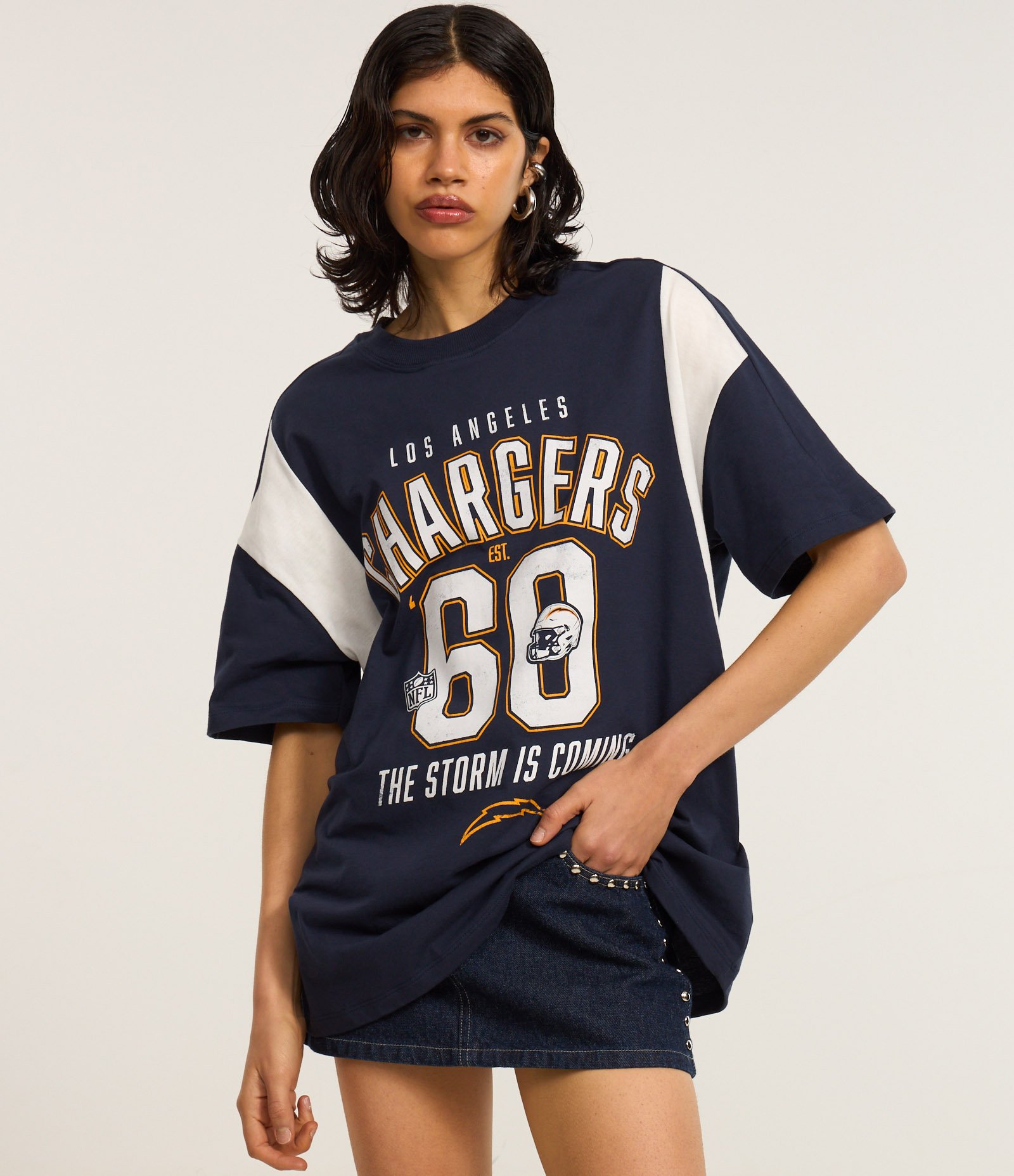 Camiseta Over Esportiva em Algodão com Estampa Chargers NFL Azul 2
