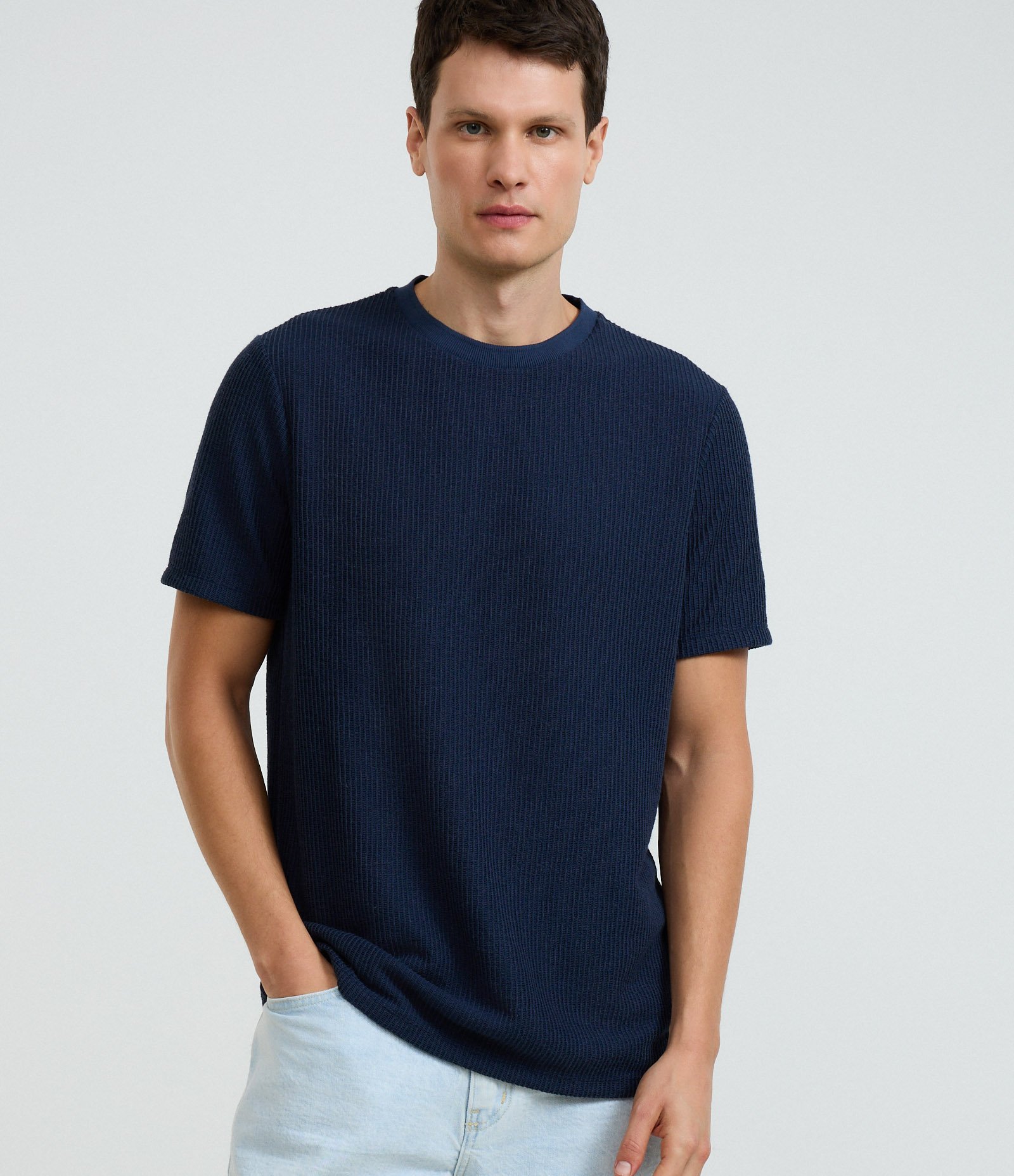 Camiseta T-shirt em Algodão Canelada Azul 1