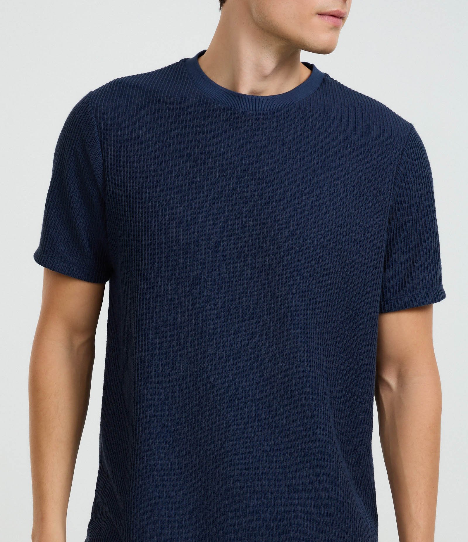 Camiseta T-shirt em Algodão Canelada Azul 3