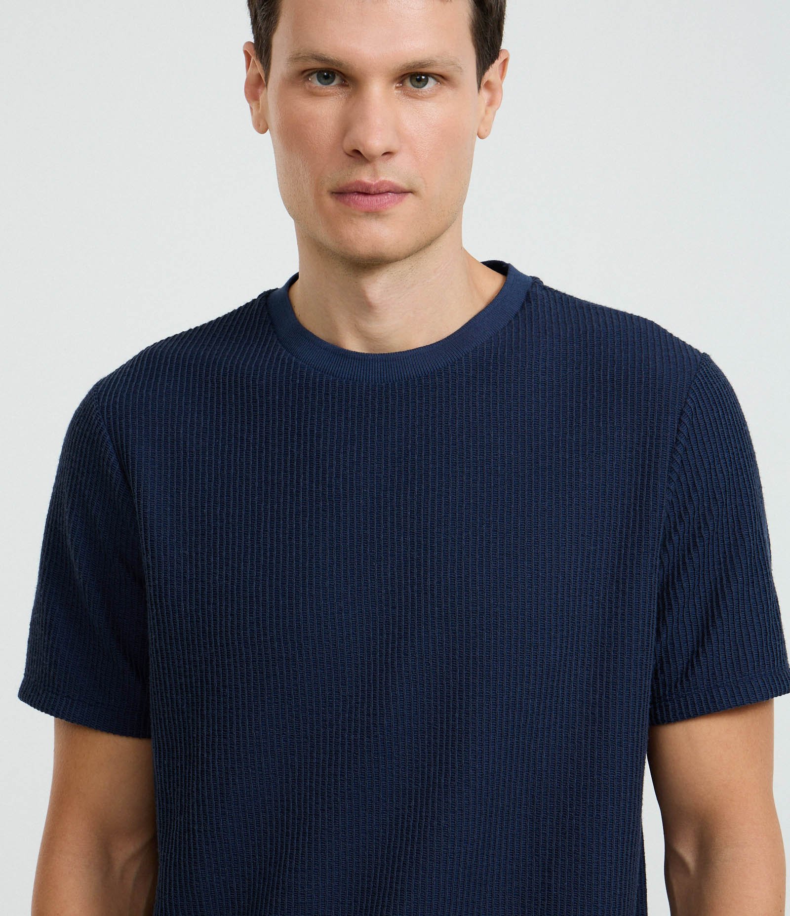 Camiseta T-shirt em Algodão Canelada Azul 4