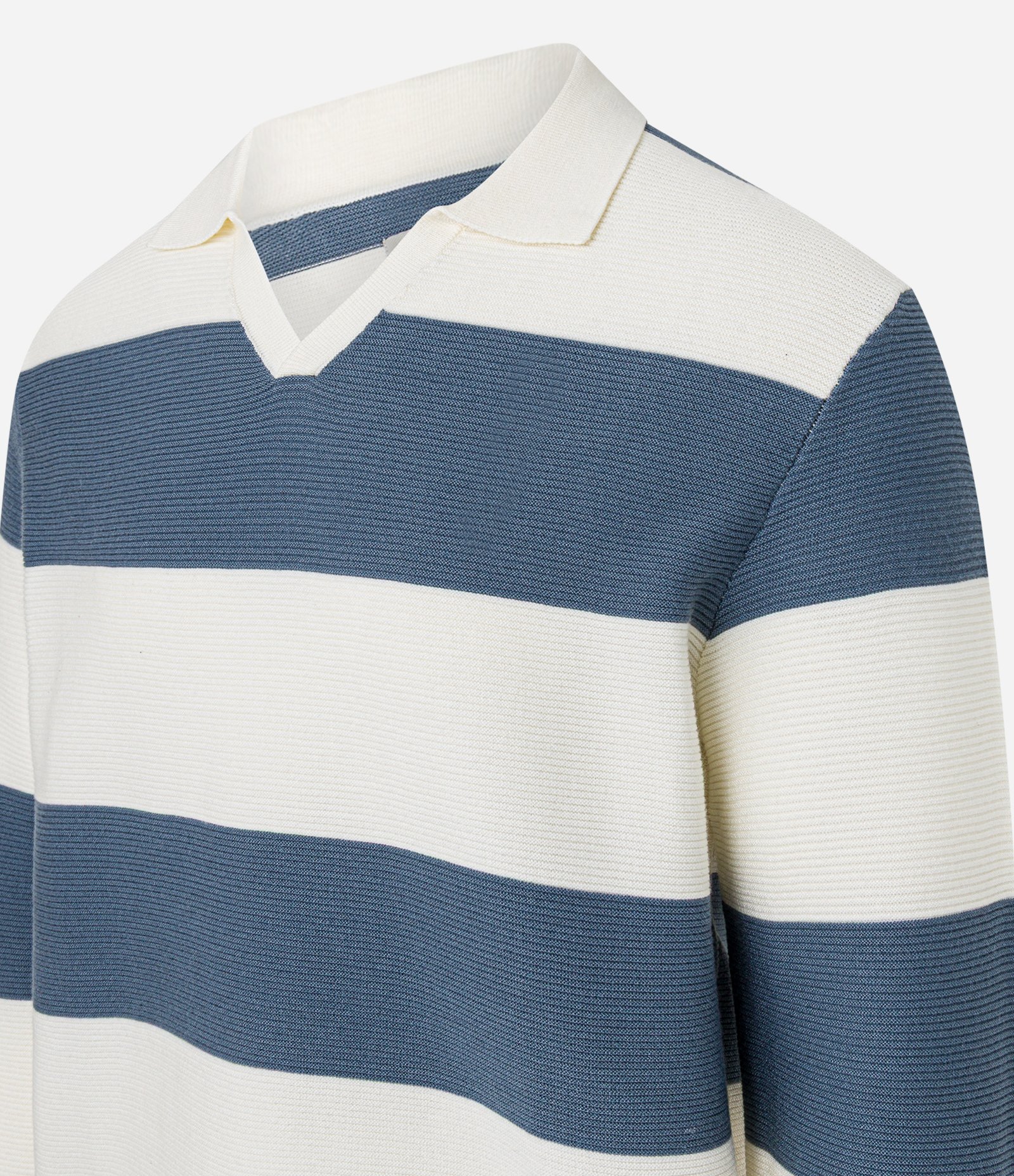 Blusão em Viscose Meia Malha com Gola Lapela e Estampa Listrada Azul/Branco 2