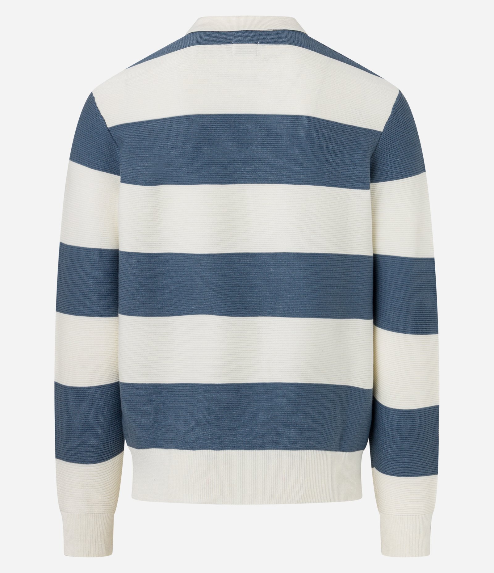Blusão em Viscose Meia Malha com Gola Lapela e Estampa Listrada Azul/Branco 4