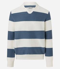 Blusão em Viscose Meia Malha com Gola Lapela e Estampa Listrada