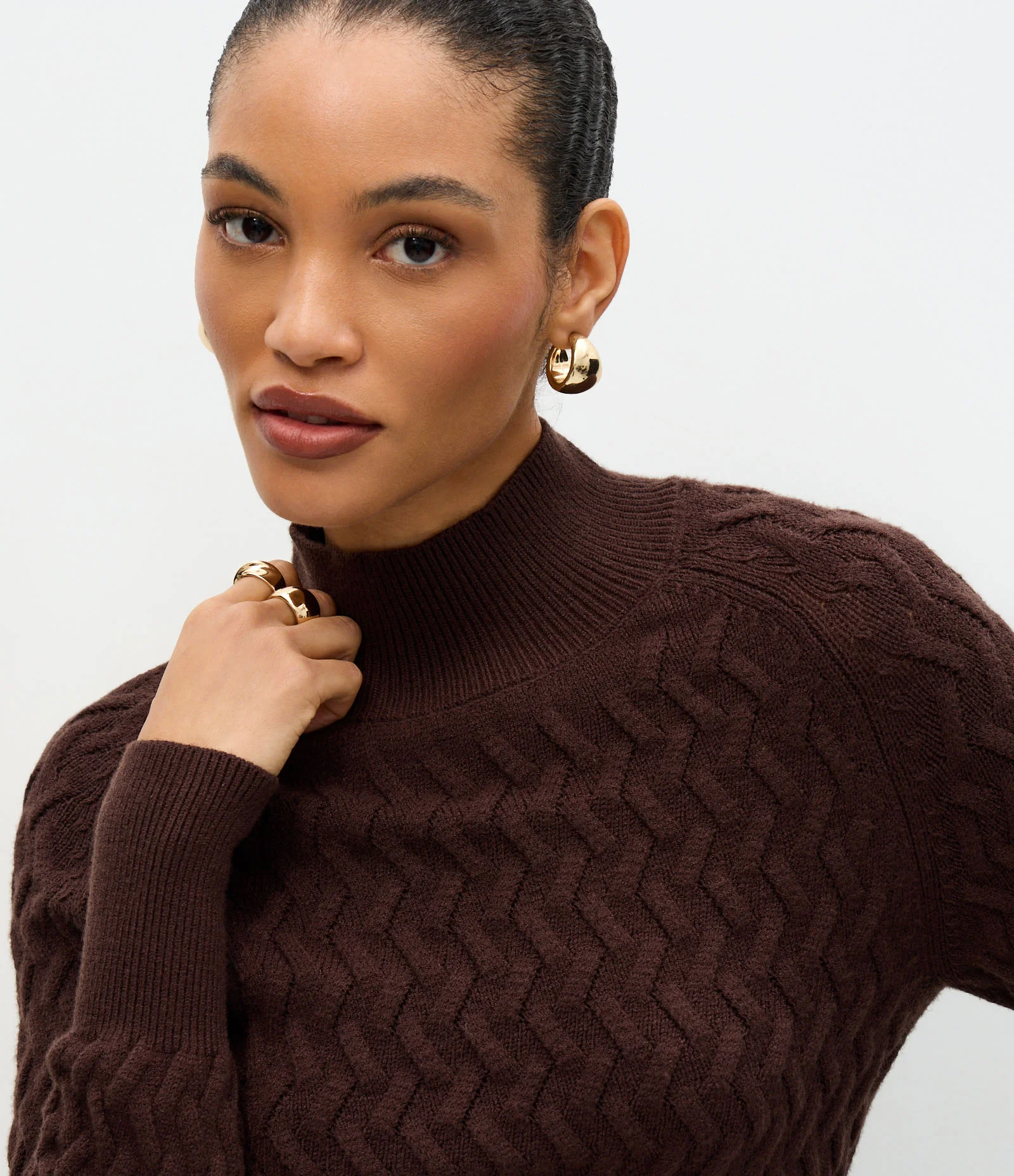 Suéter em Tricô com Textura Zig Zag Marrom 3