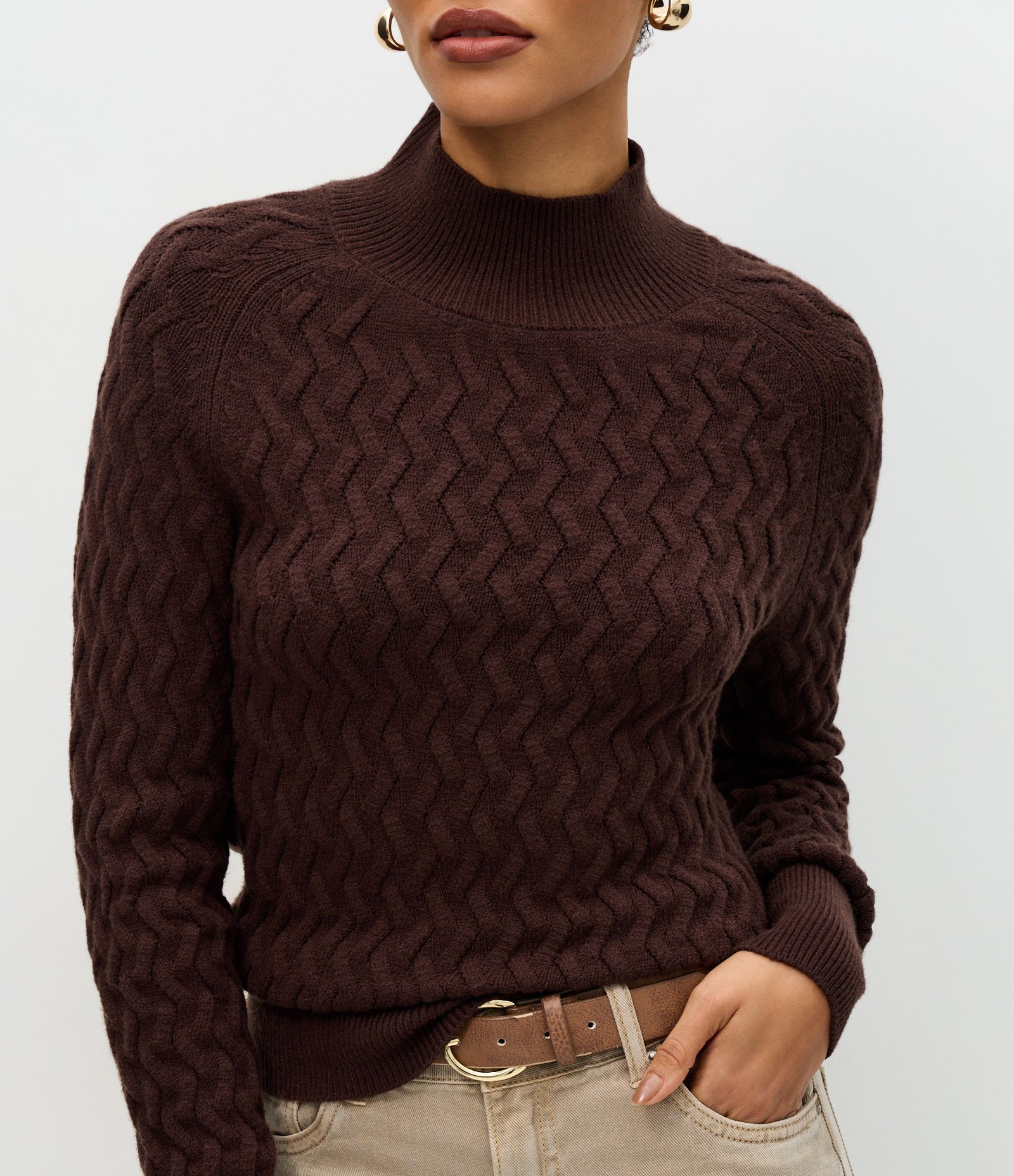 Suéter em Tricô com Textura Zig Zag Marrom 4