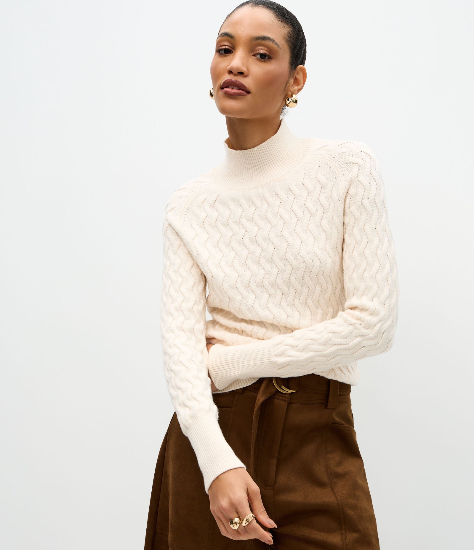 Suéter em Tricô com Textura Zig Zag Off White 1