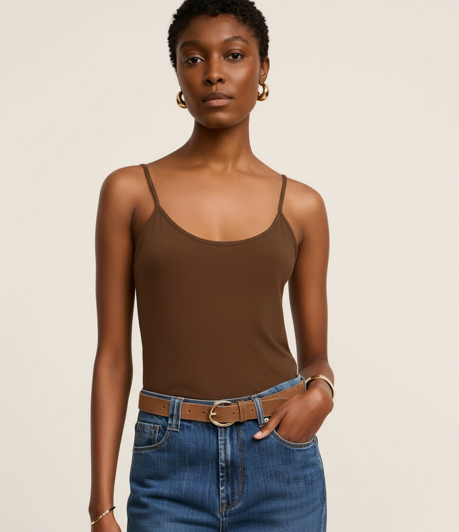 Blusa Básica de Alcinha em Algodão Peruano Marrom 4