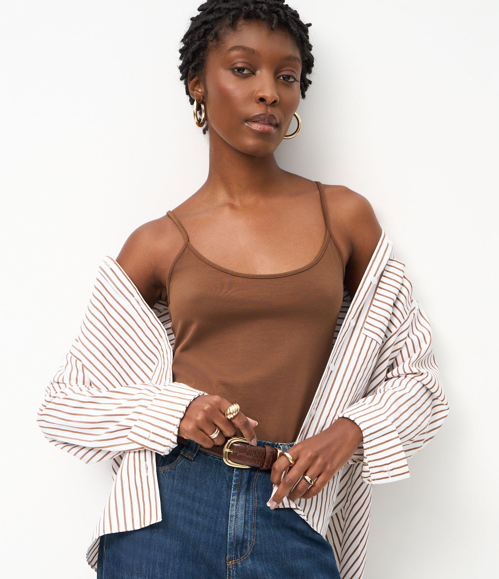 Blusa Básica de Alcinha em Algodão Peruano Marrom 2