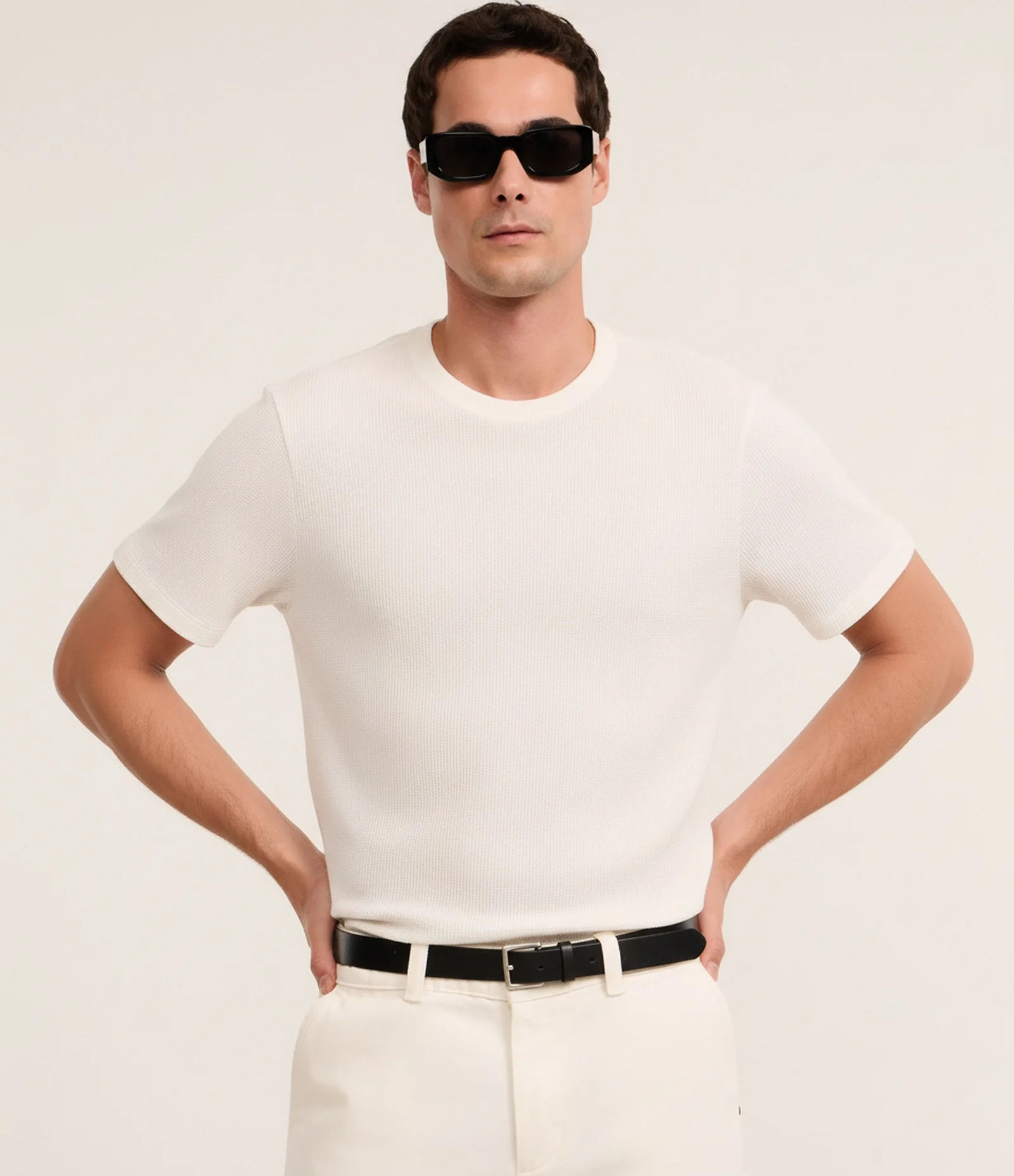 Camiseta Regular em Algodão com Textura Waffle Branco 1