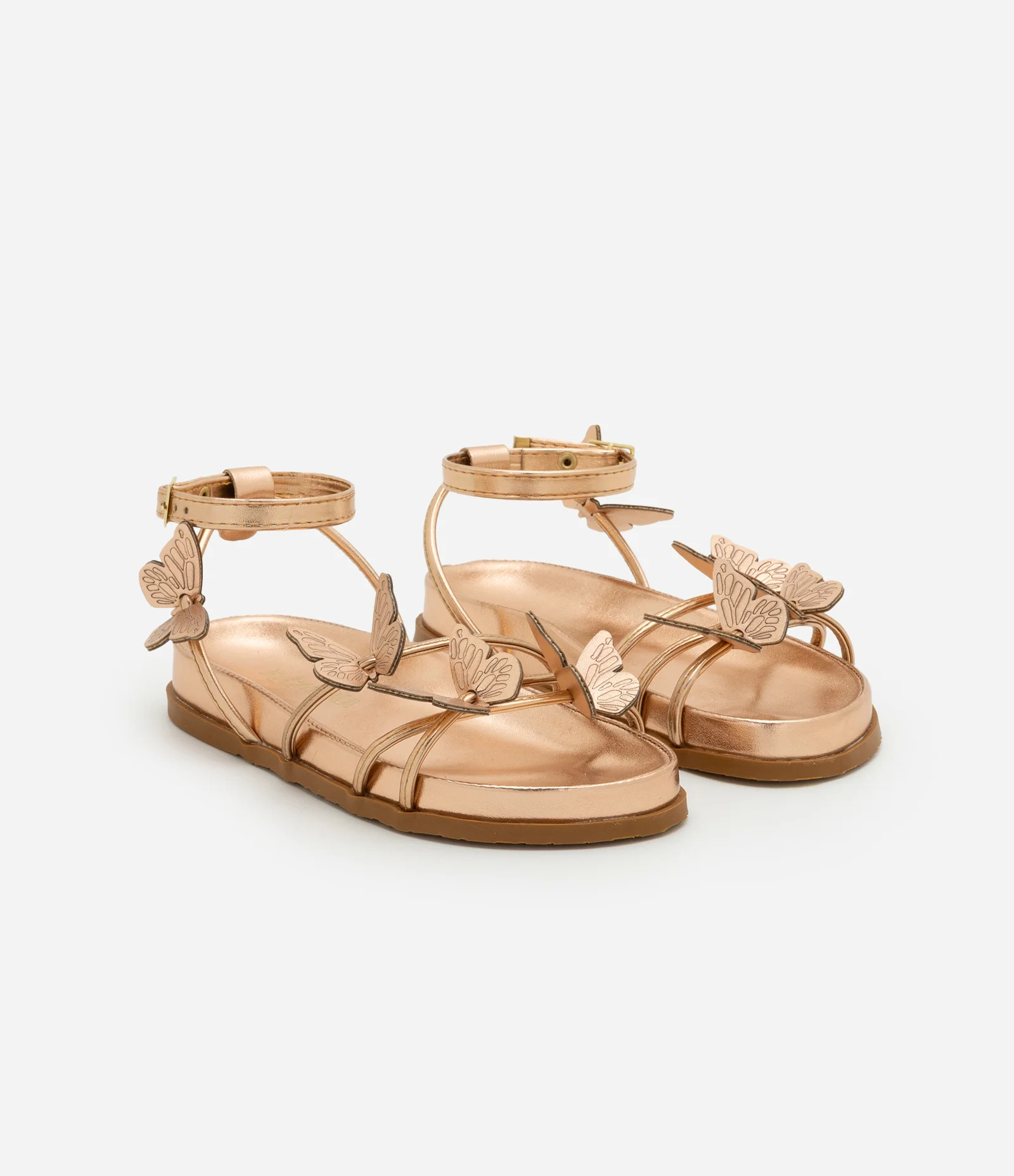 Sandália Infantil Metalizada com Borboletas Aplicadas - Tam 28 ao 33 Marrom 1