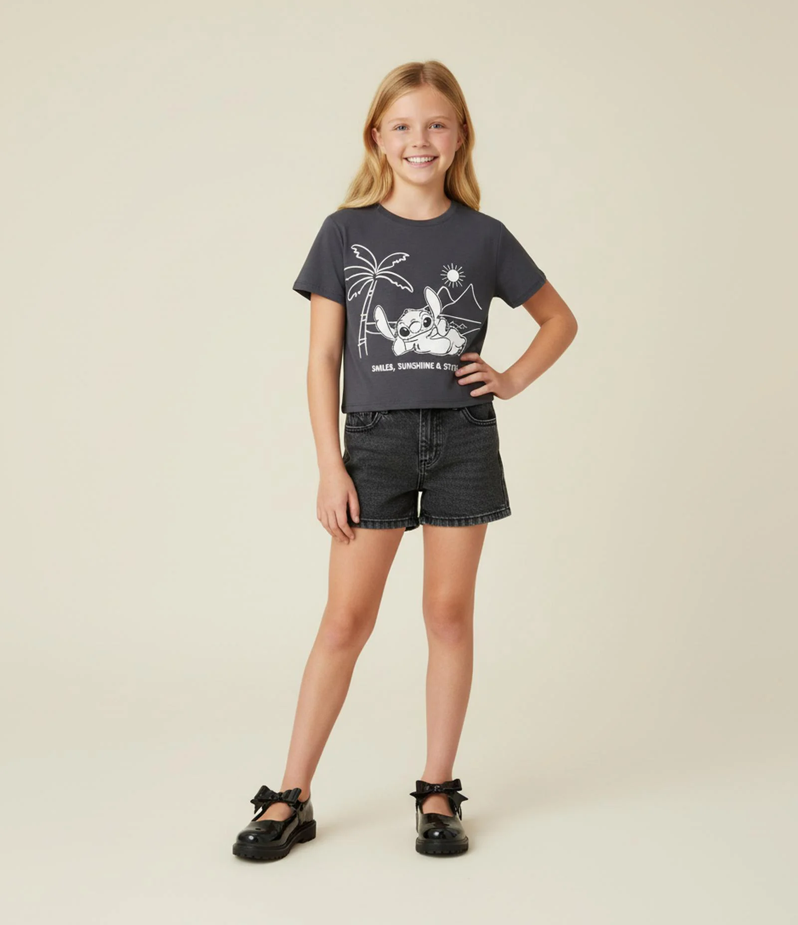 Camiseta Comfort Infantil Stitch Praiano - Tam 5 a 14 Anos Cinza