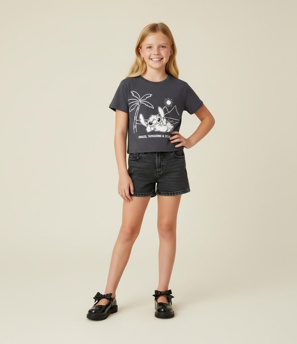 Camiseta Comfort Infantil Stitch Praiano - Tam 5 a 14 Anos Cinza