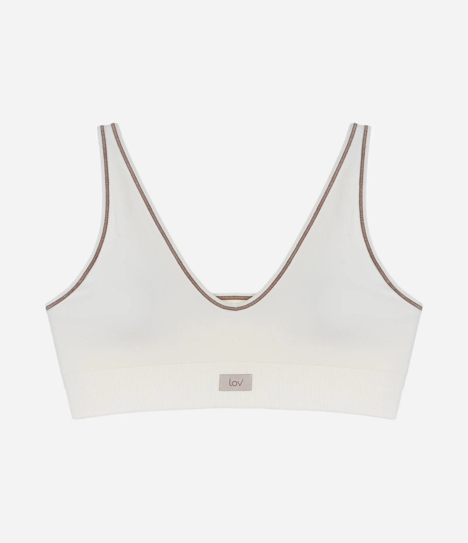 Sutiã Top Seamless Texturizado com Bojo Removível Contrast Overlock Off White 1