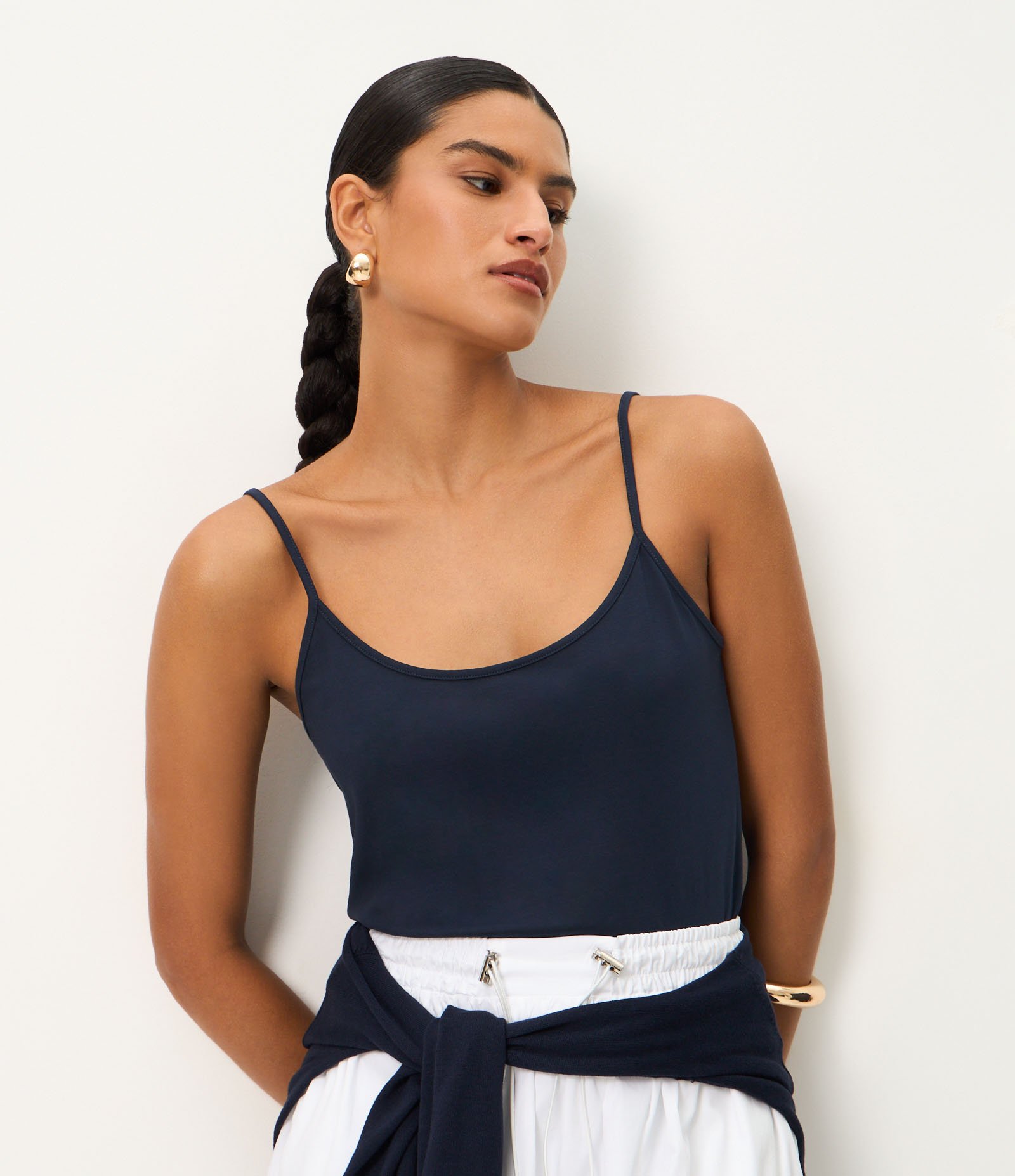 Blusa Básica de Alcinha em Algodão Peruano Azul Marinho 2