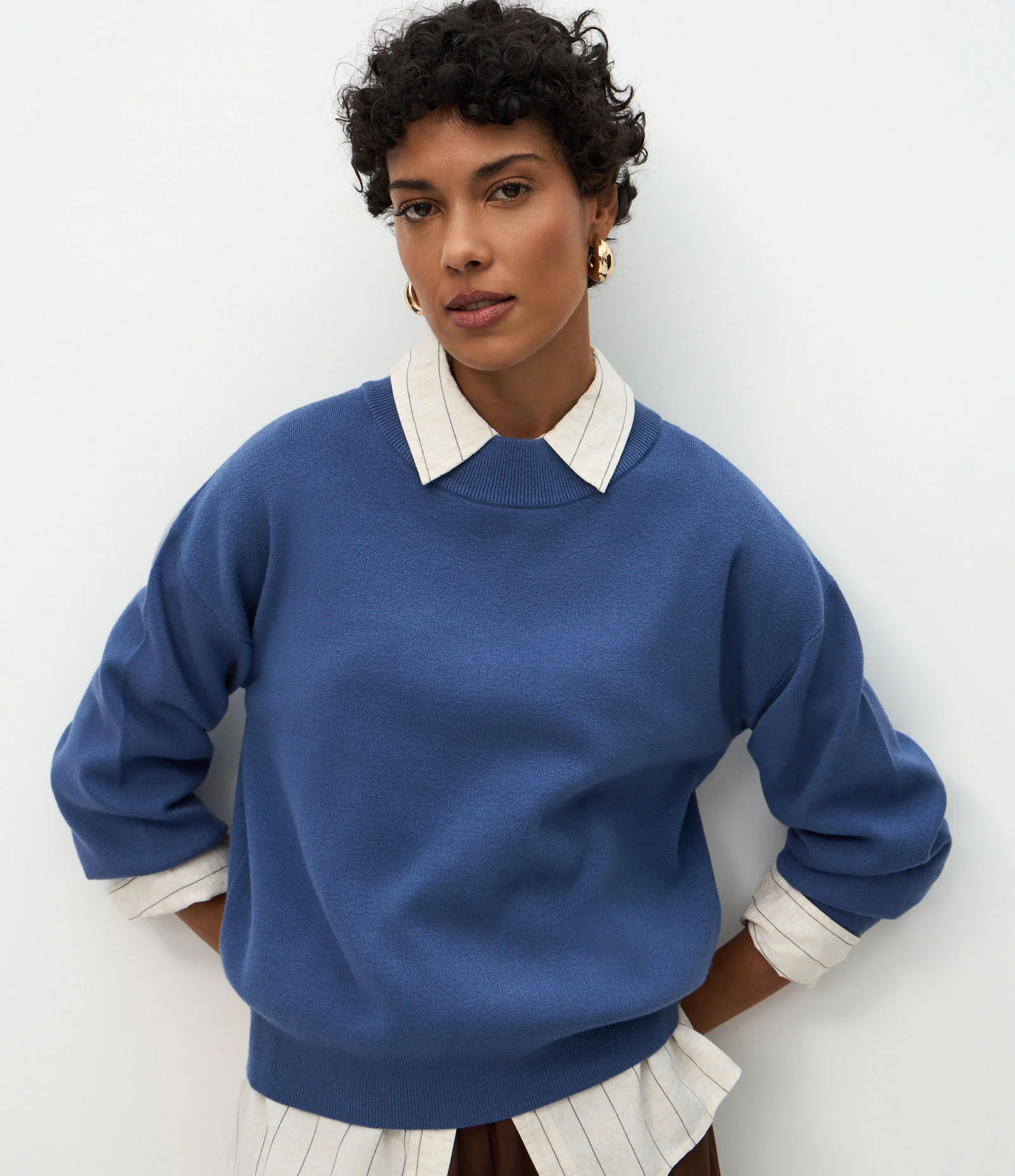 Suéter em Tricô com Punho Ajustado Azul 1