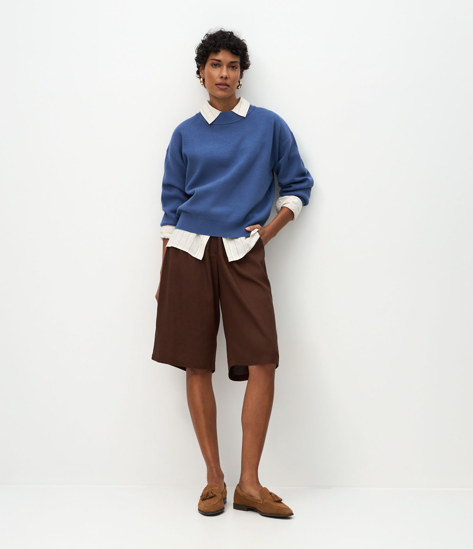 Suéter em Tricô com Punho Ajustado Azul 2