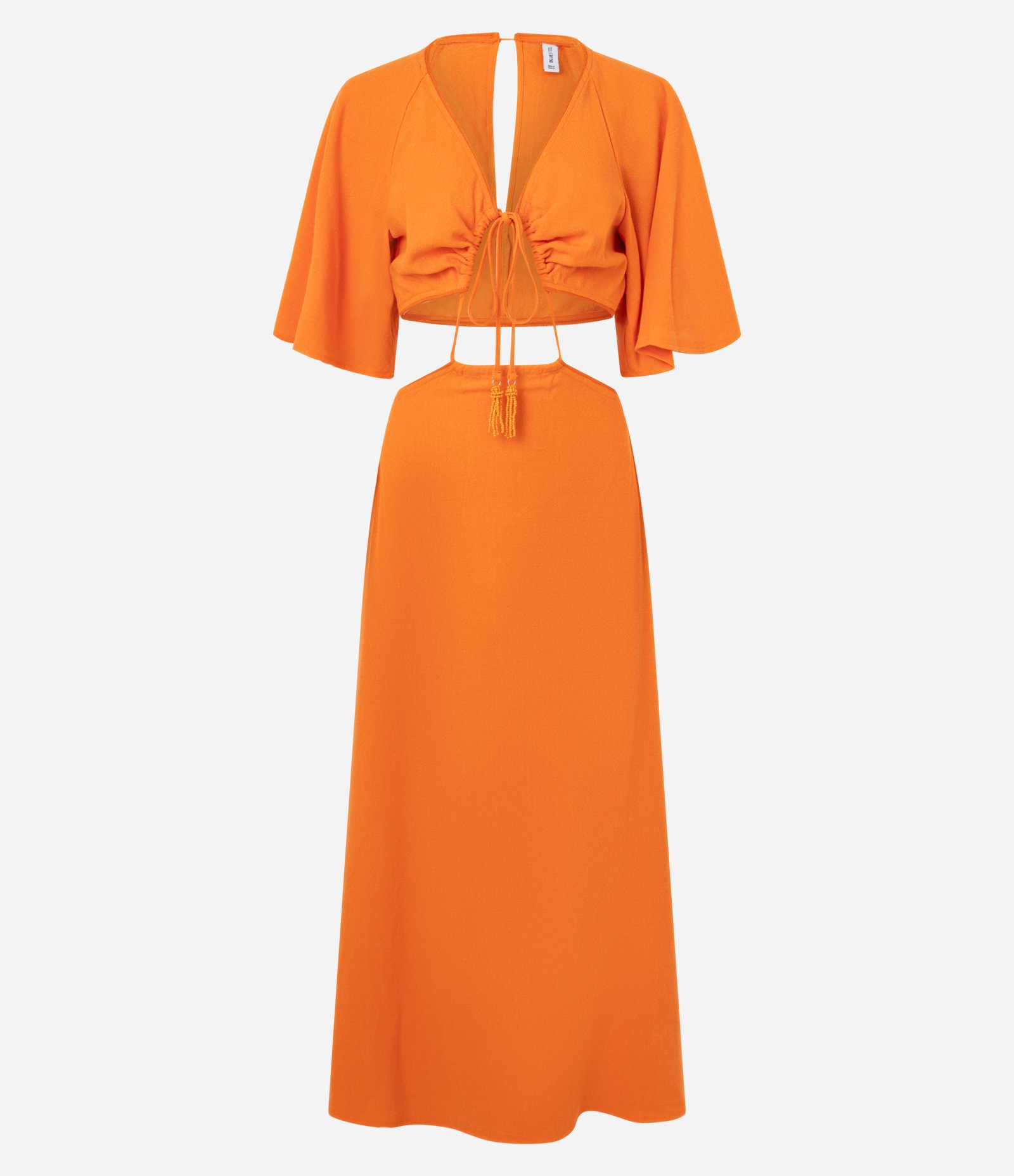 Vestido New Midi em Viscolinho com Recortes e Amarração Laranja 5