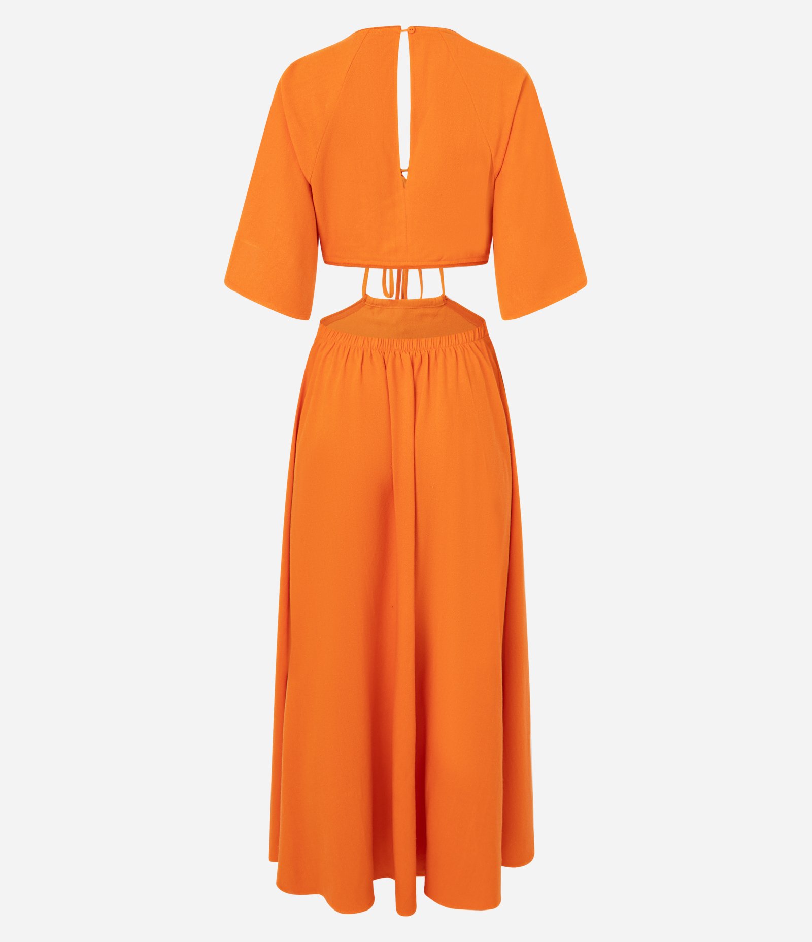 Vestido New Midi em Viscolinho com Recortes e Amarração Laranja 6