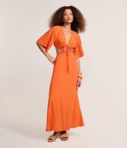 Vestido New Midi em Viscolinho com Recortes e Amarração