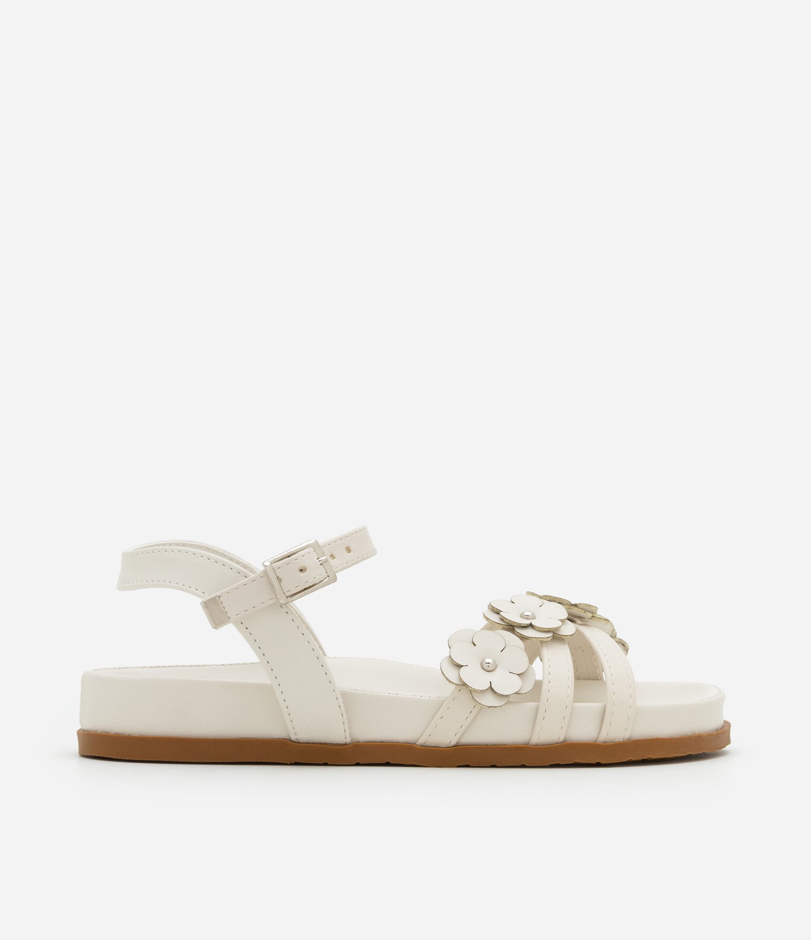 Sandália Infantil com Tiras e Florzinhas - Tam 28 ao 33 Off White 4