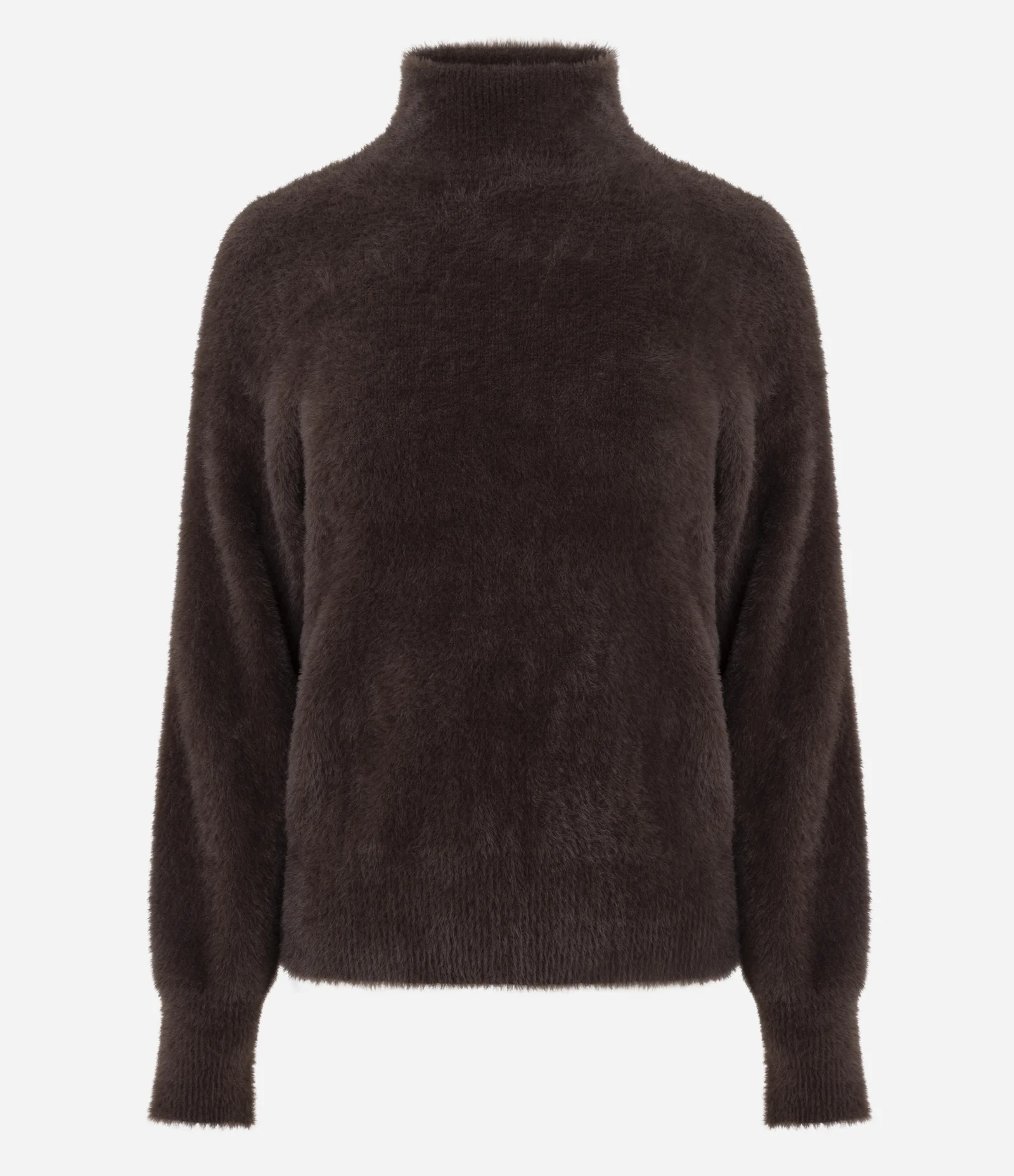 Suéter em Poliamida Peluciada com Gola Alta Café 1