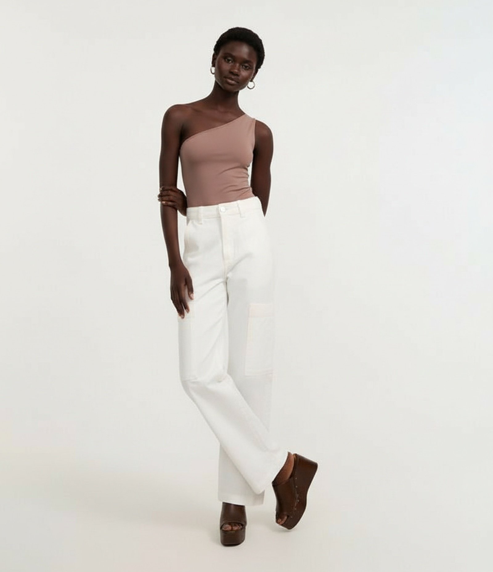 Body Ombro Único em Microfibra Marrom Acinzentado 1