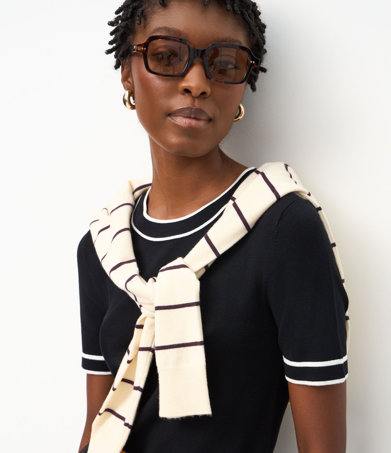 Blusa Regular em Tricô com Viés Contrastantes Preto 3