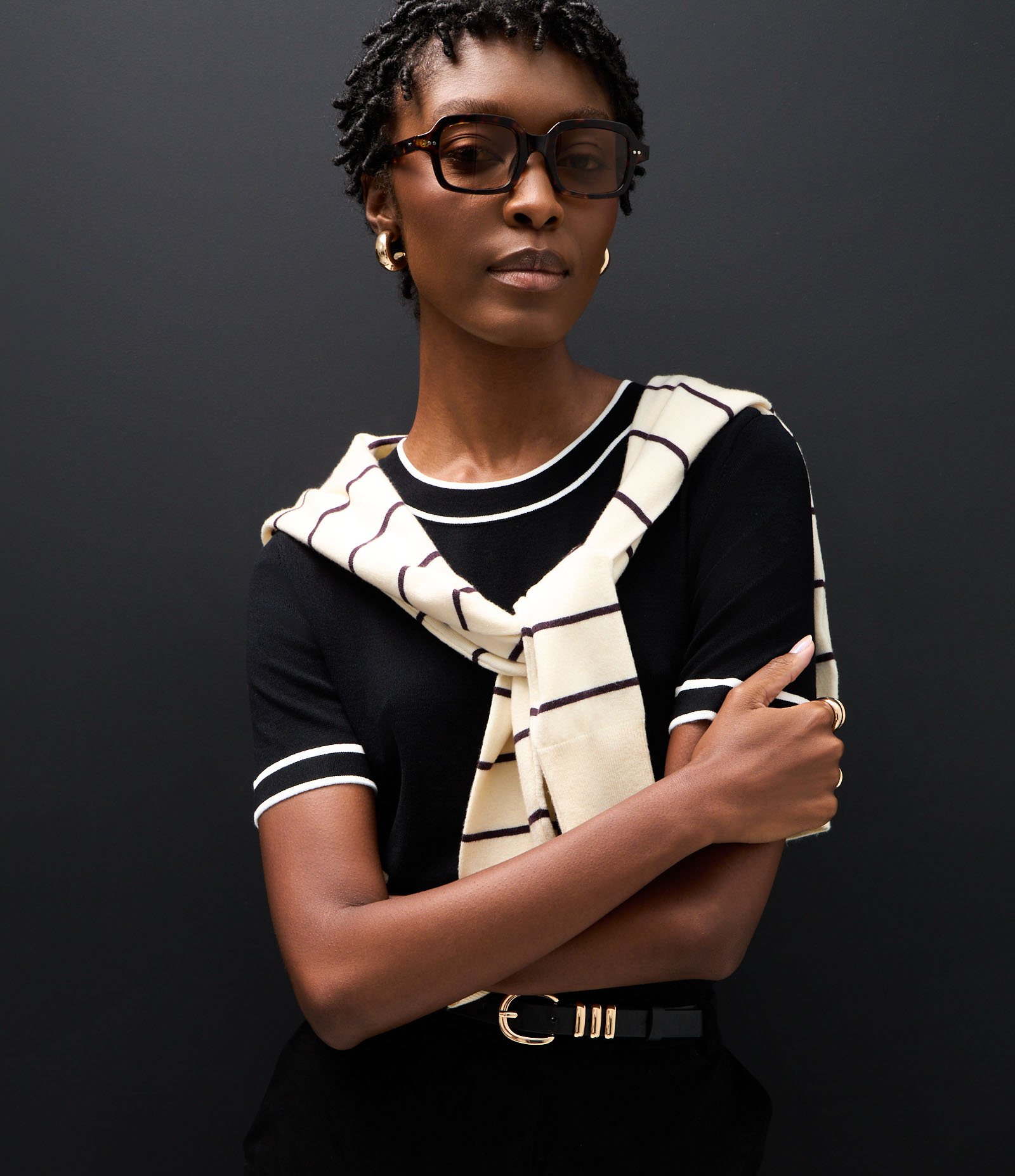 Blusa Regular em Tricô com Viés Contrastantes Preto 4