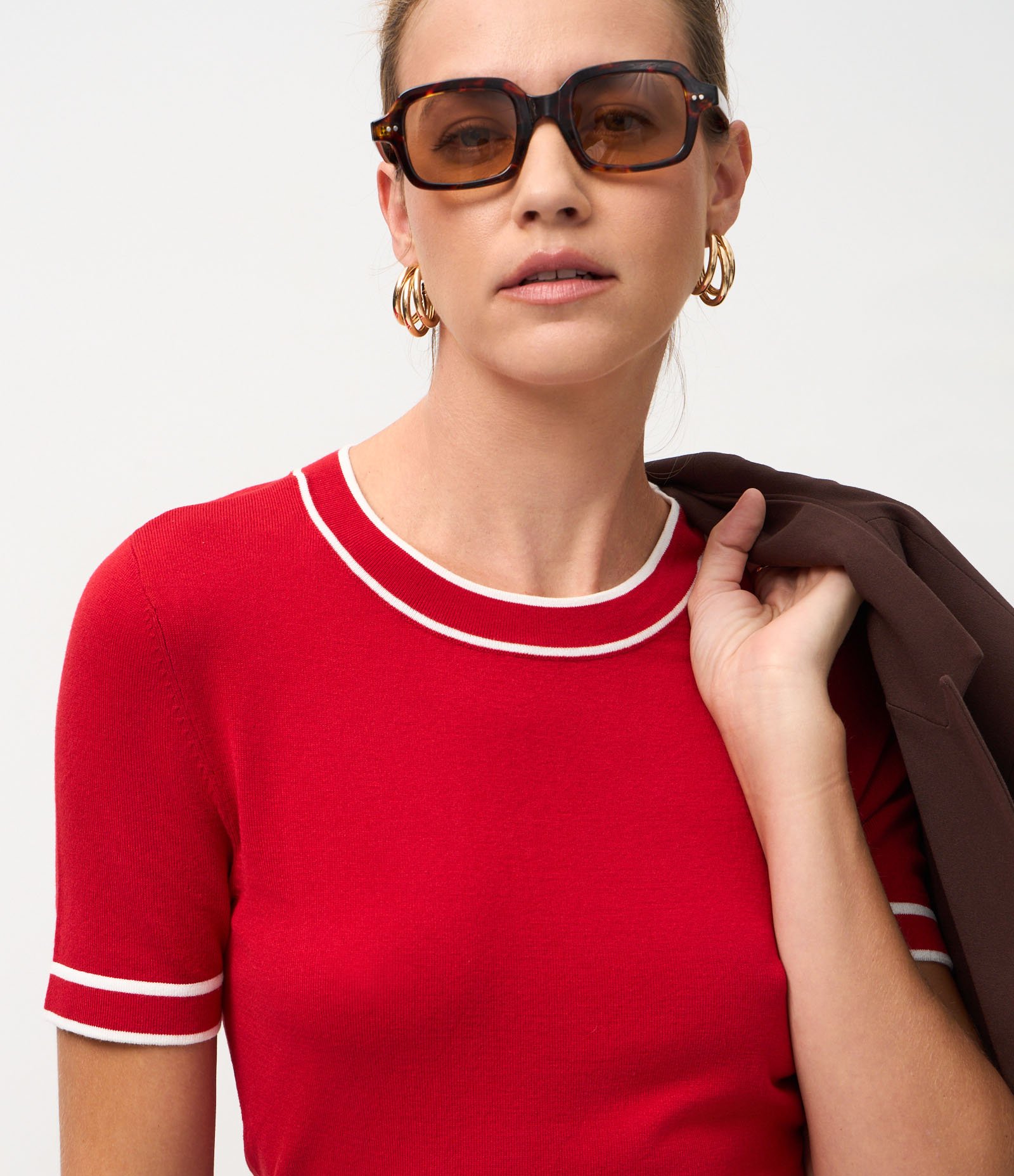Blusa Regular em Tricô com Viés Contrastantes Vermelho 3