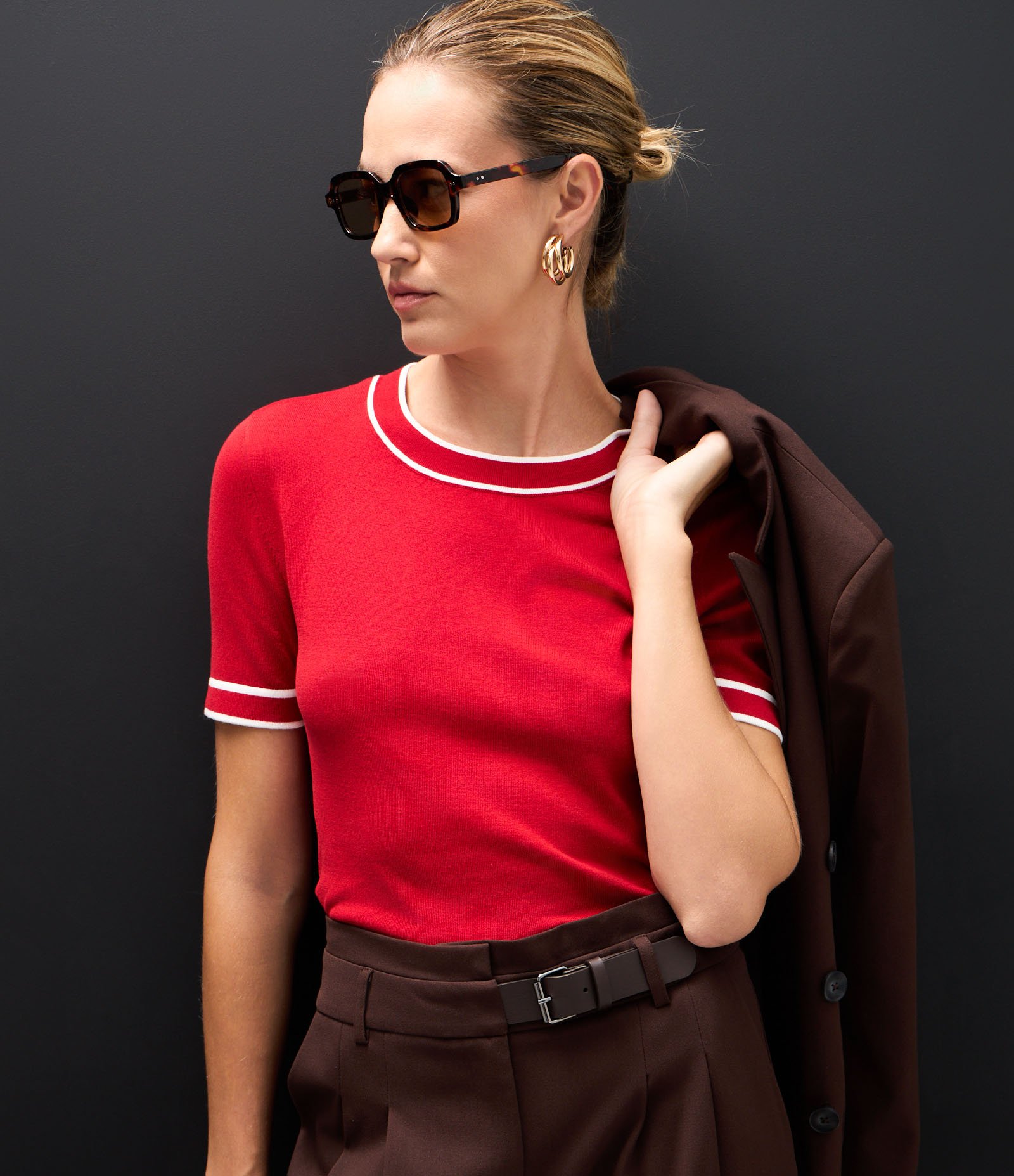 Blusa Regular em Tricô com Viés Contrastantes Vermelho 4