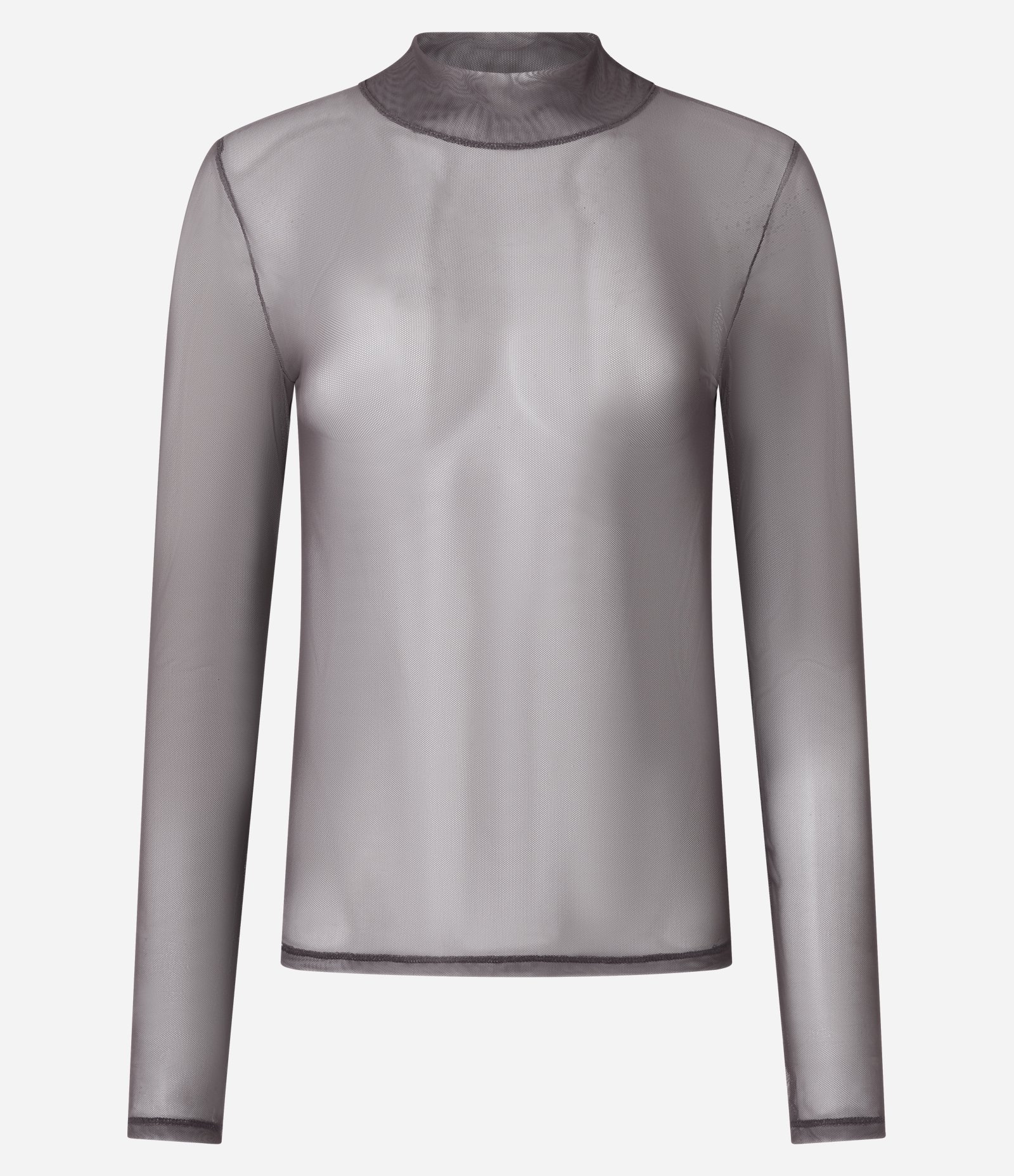 Blusa em Tule com Transparência e Gola Alta Marrom 4