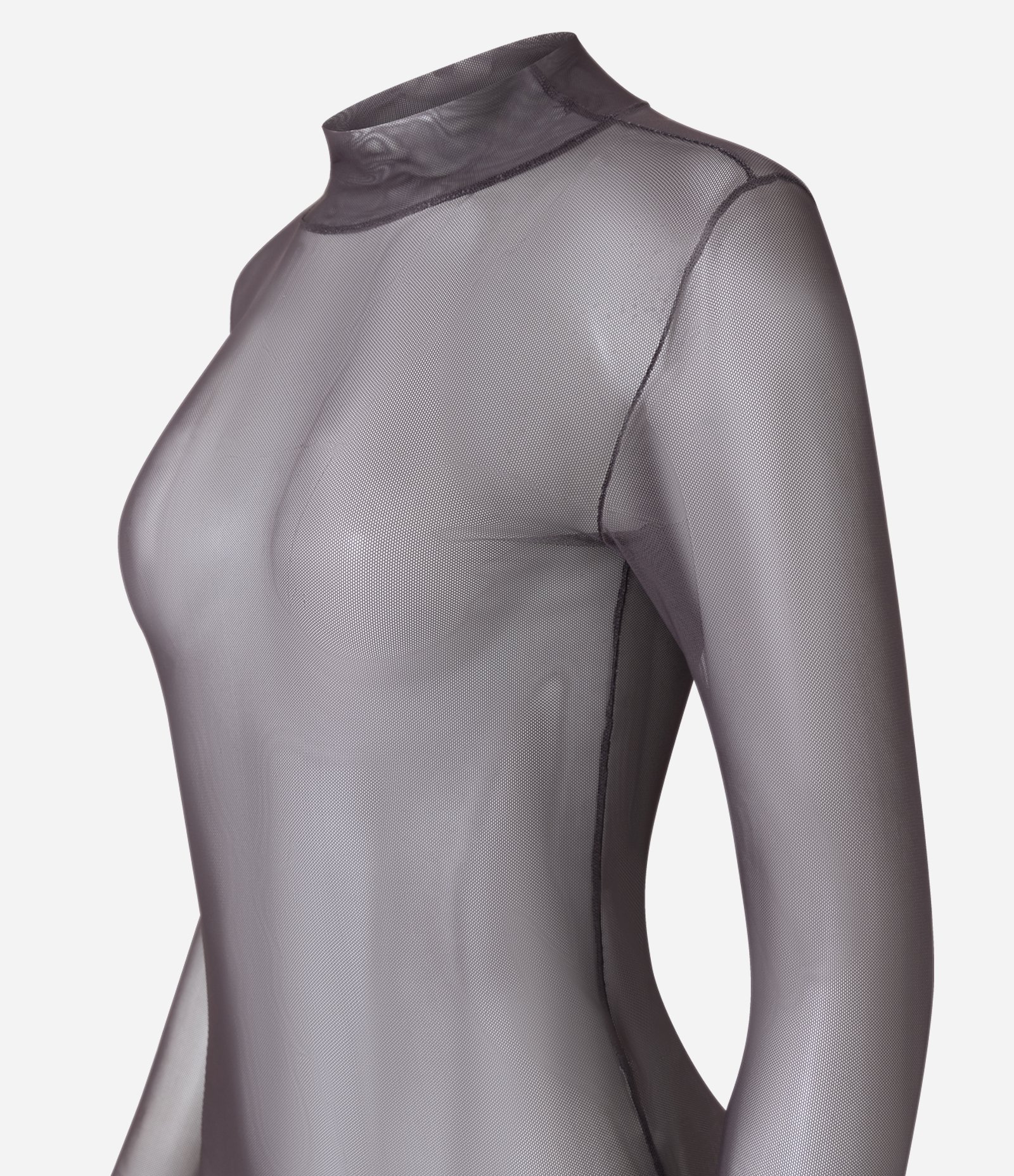 Blusa em Tule com Transparência e Gola Alta Marrom 5