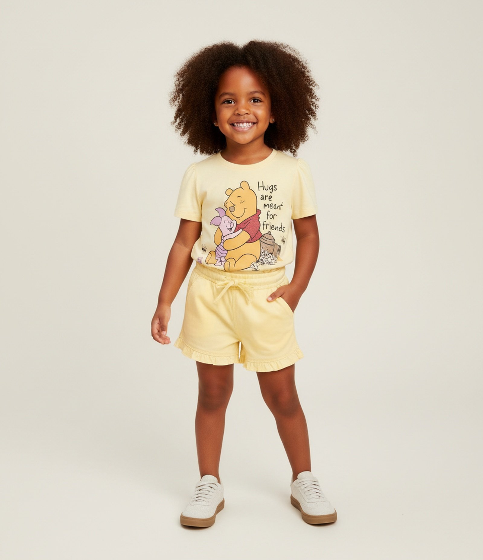 Camiseta Regular Infantil com Estampa Ursinho Pooh - Tam 1 a 6 Anos Amarelo 1