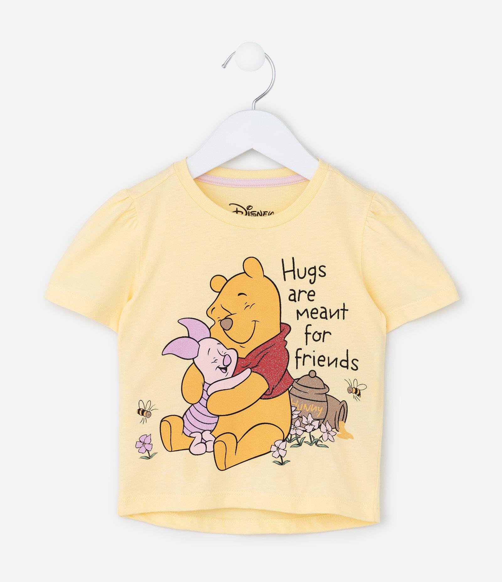 Camiseta Regular Infantil com Estampa Ursinho Pooh - Tam 1 a 6 Anos Amarelo 1