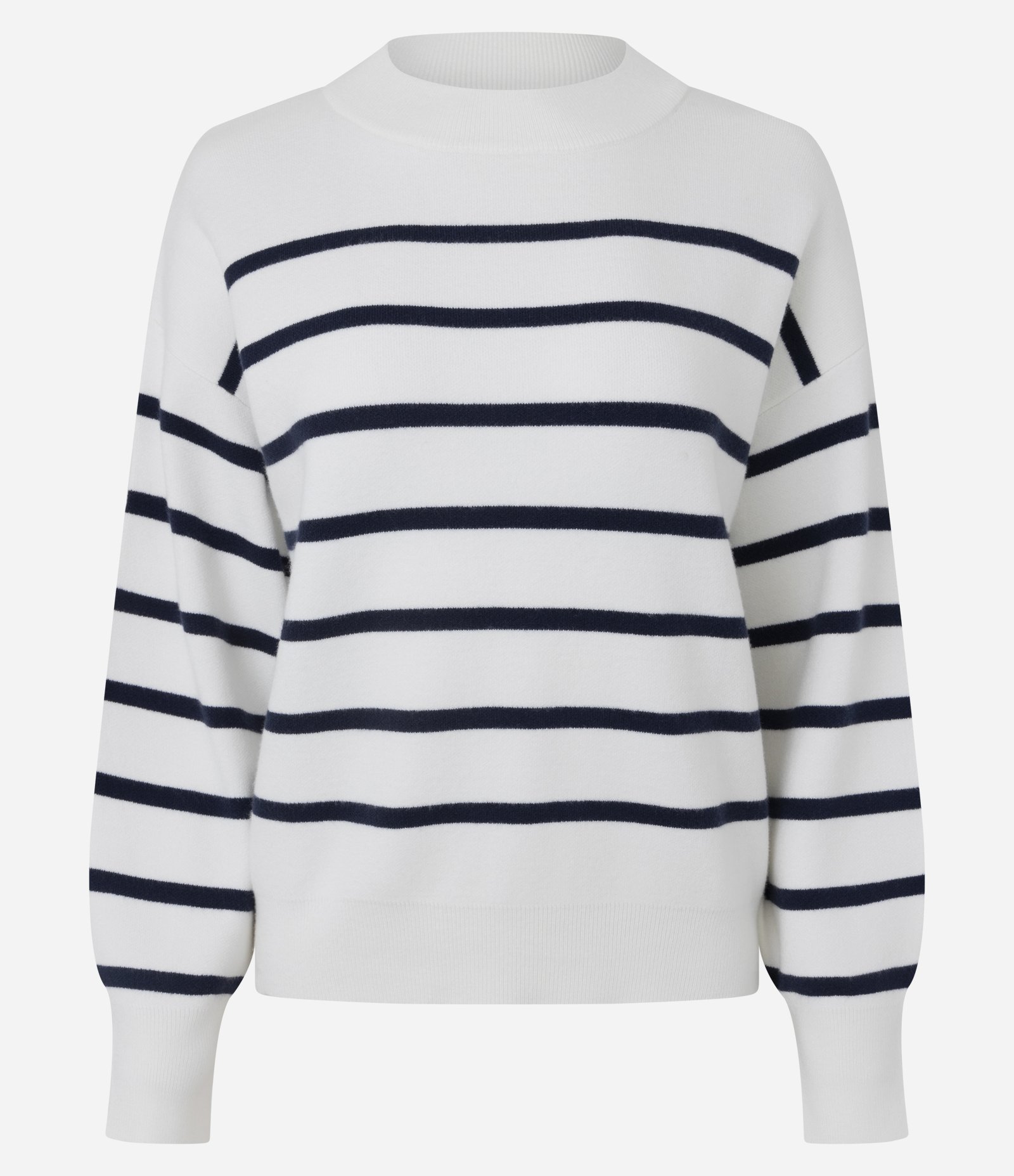 Suéter em Tricot com Estampa Listrada Azul/Branco 1