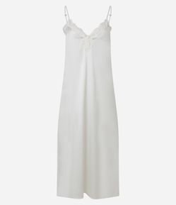 Camisola Alongada em Cetim com Alcinhas e Renda