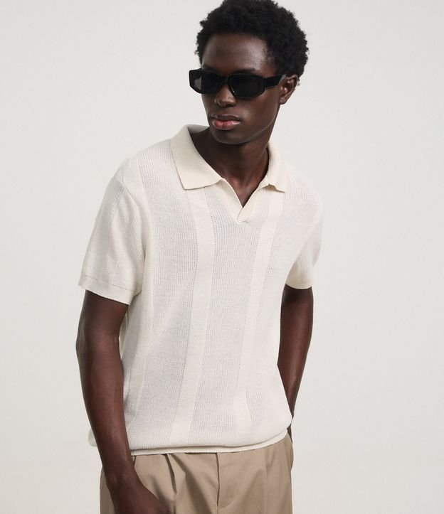 Camisa Polo em Tricô com Efeito de Listras