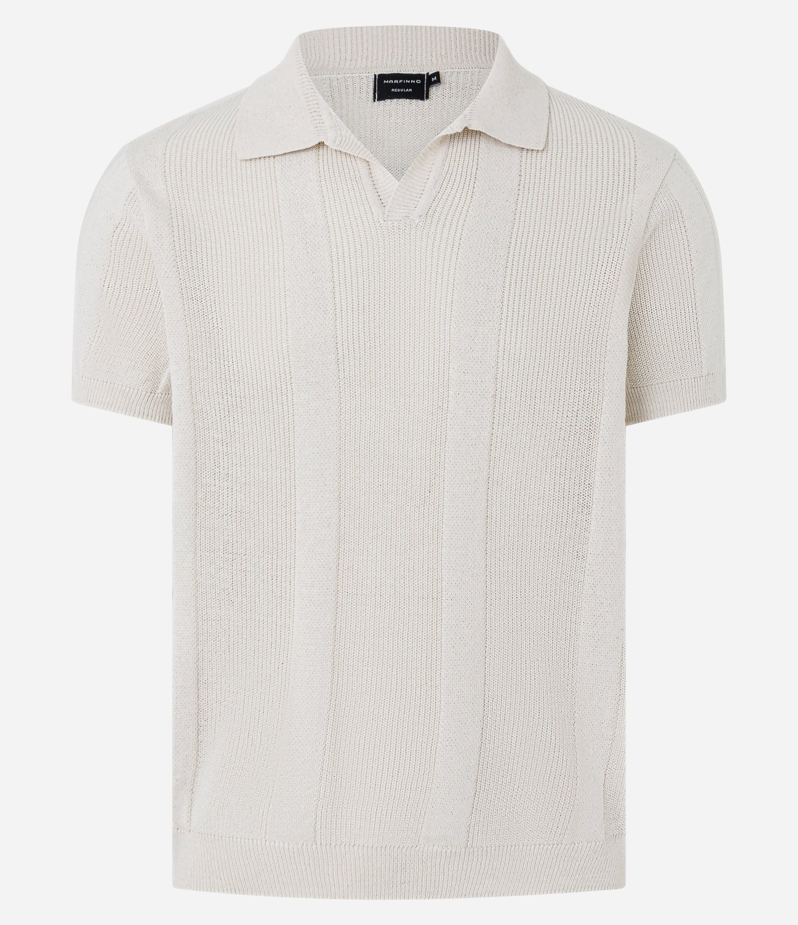 Camisa Polo em Tricô com Efeito de Listras Bege 5