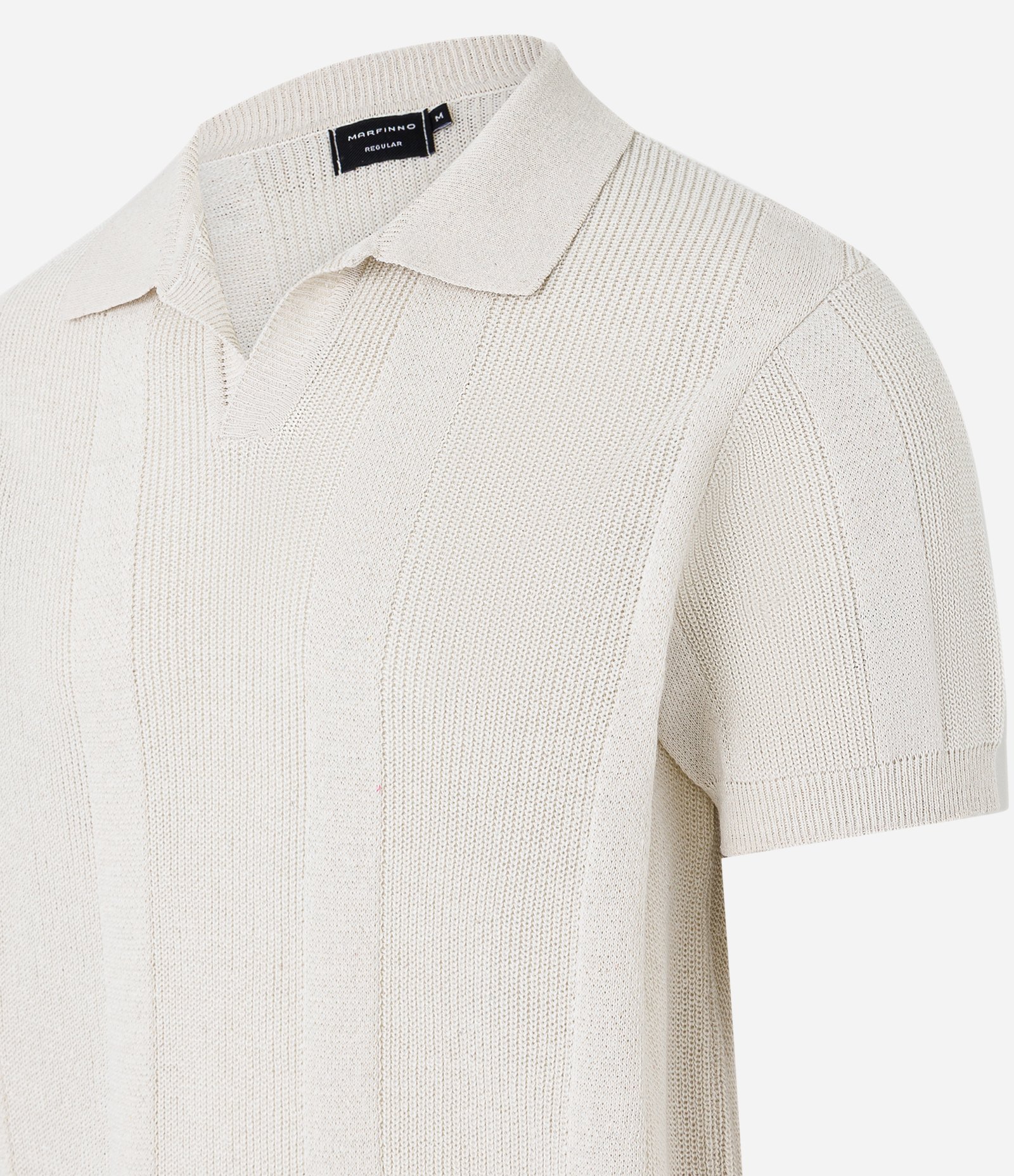 Camisa Polo em Tricô com Efeito de Listras Bege 7