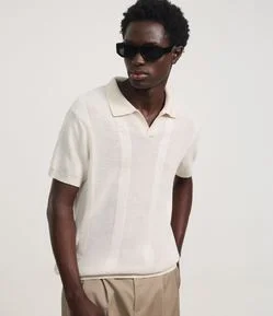 Camisa Polo em Tricô com Efeito de Listras