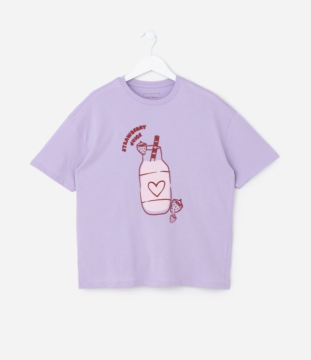 Camiseta Infantil Regular com Estampa Suco de Morango - Tam 5 A 14 Anos