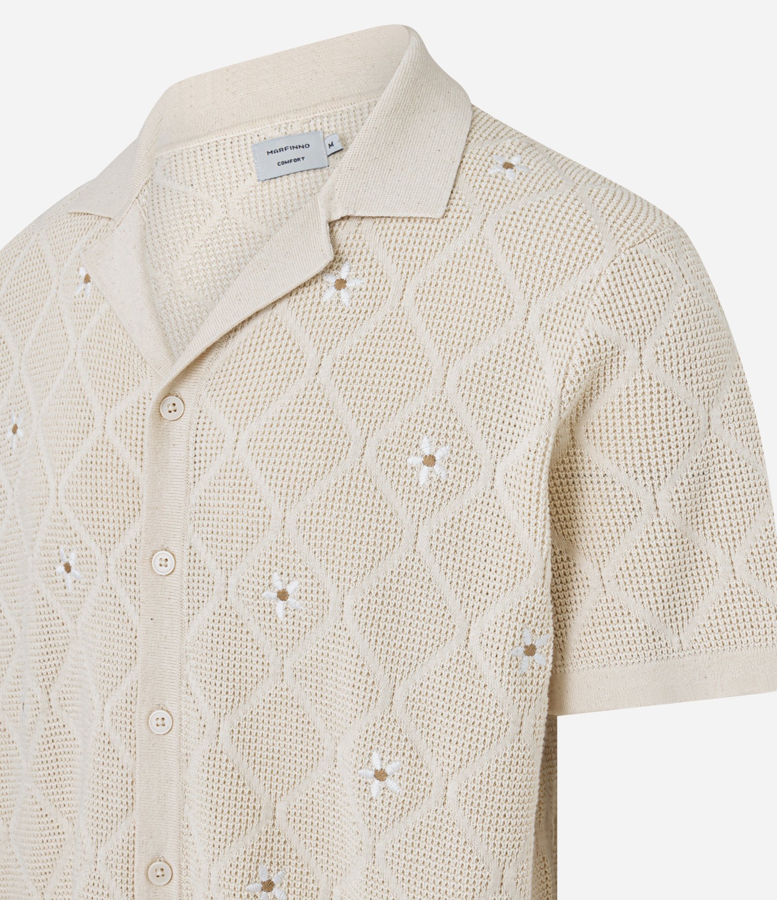 Camisa Comfort em Algodão com Efeito Tricô e Bordado em Flores Branco 2