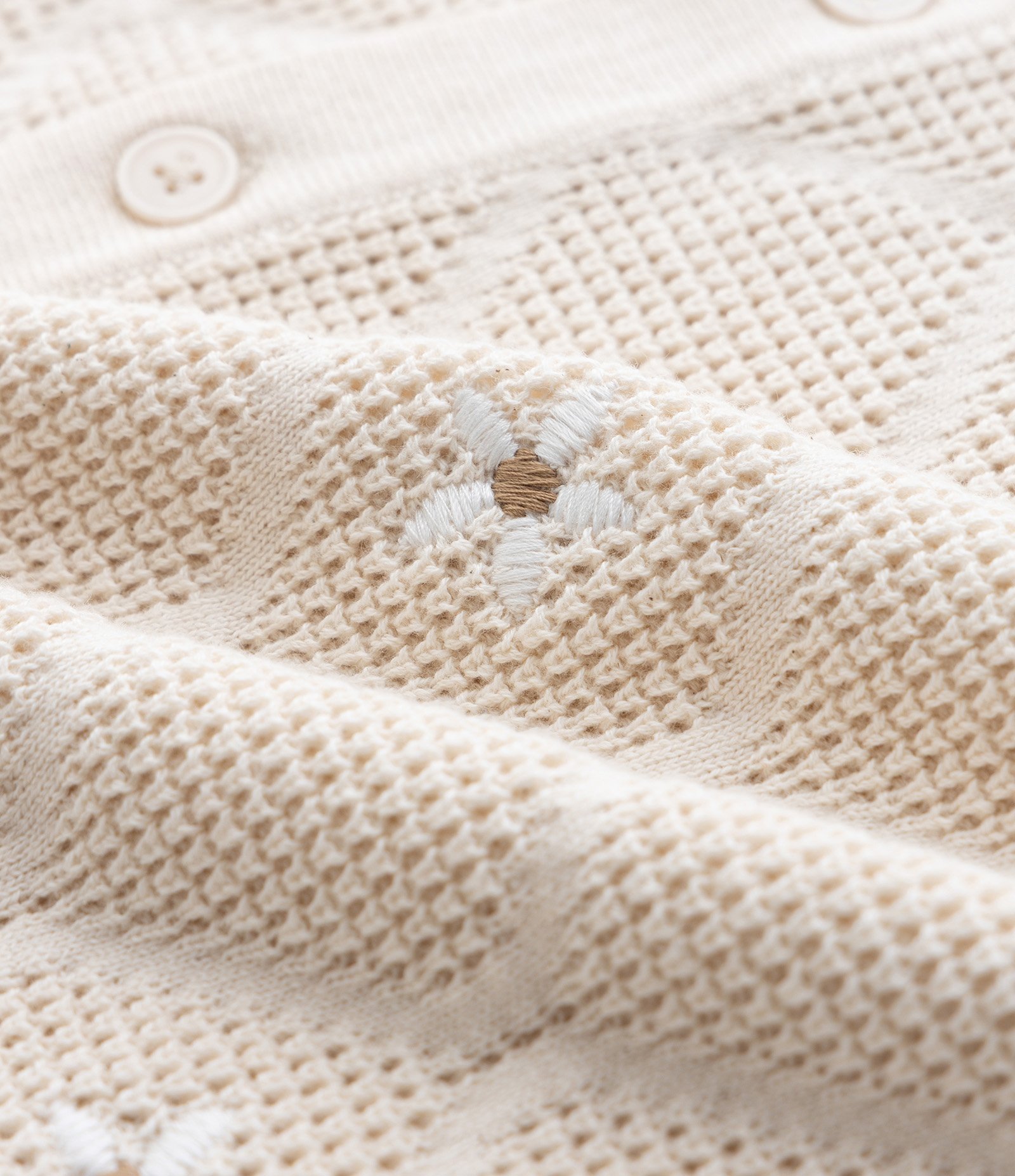 Camisa Comfort em Algodão com Efeito Tricô e Bordado em Flores Branco 4