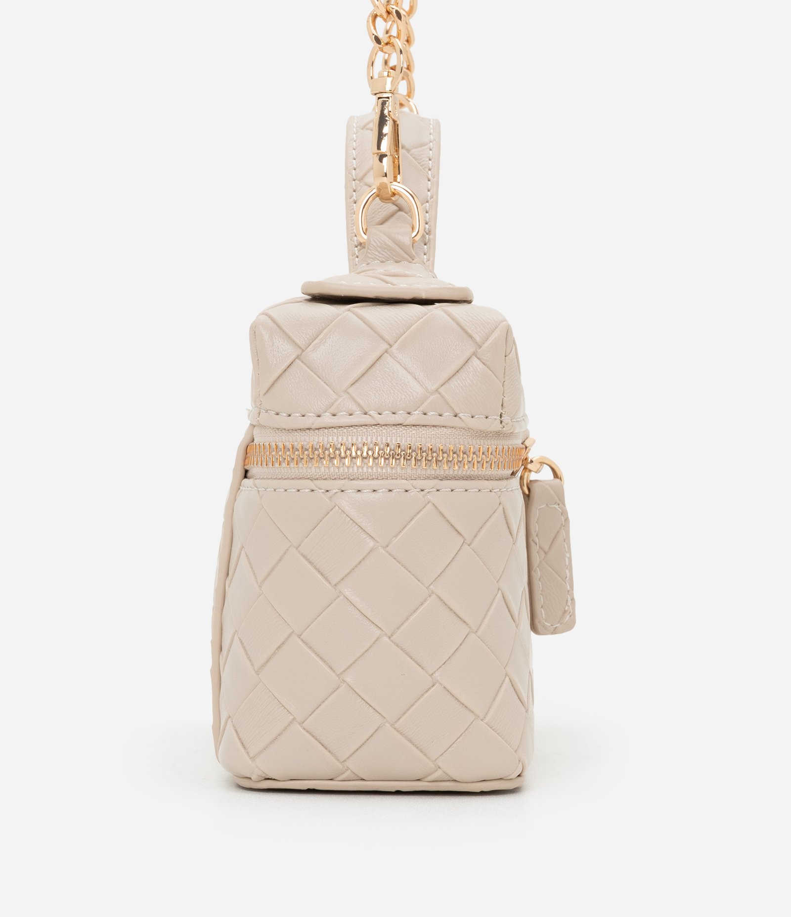 Bolsa Baú Pequena com Alça de Mão e Textura Tressê Bege 3