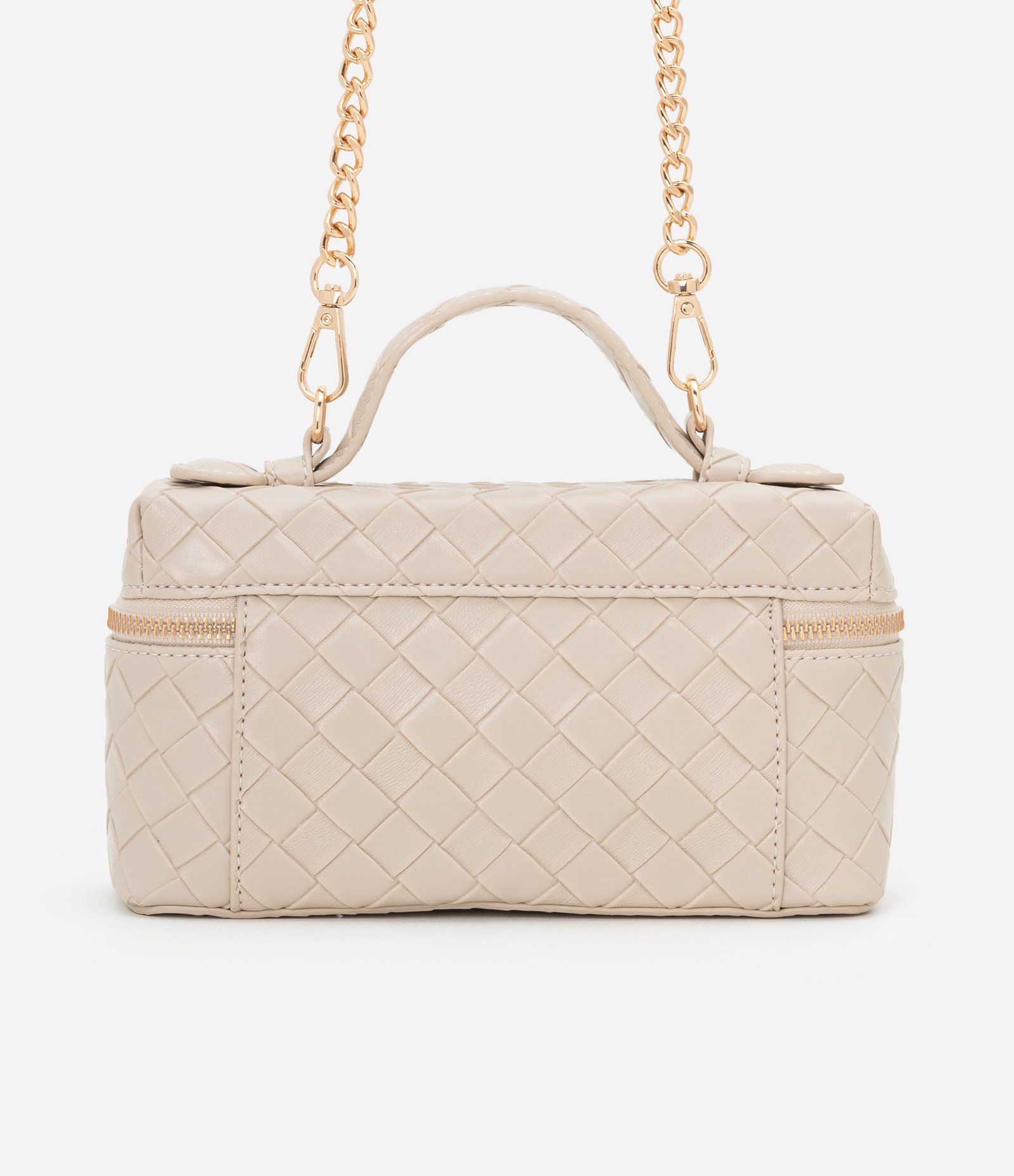 Bolsa Baú Pequena com Alça de Mão e Textura Tressê Bege 4