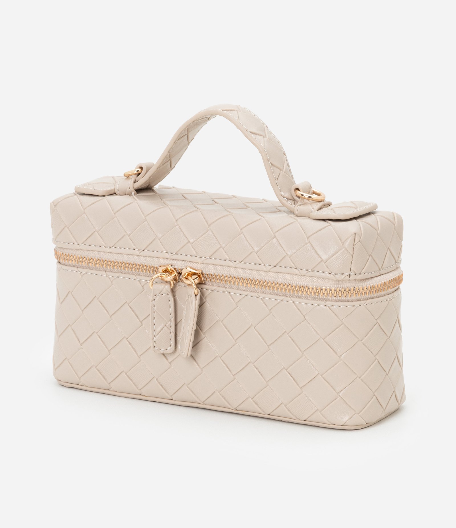 Bolsa Baú Pequena com Alça de Mão e Textura Tressê Bege 5