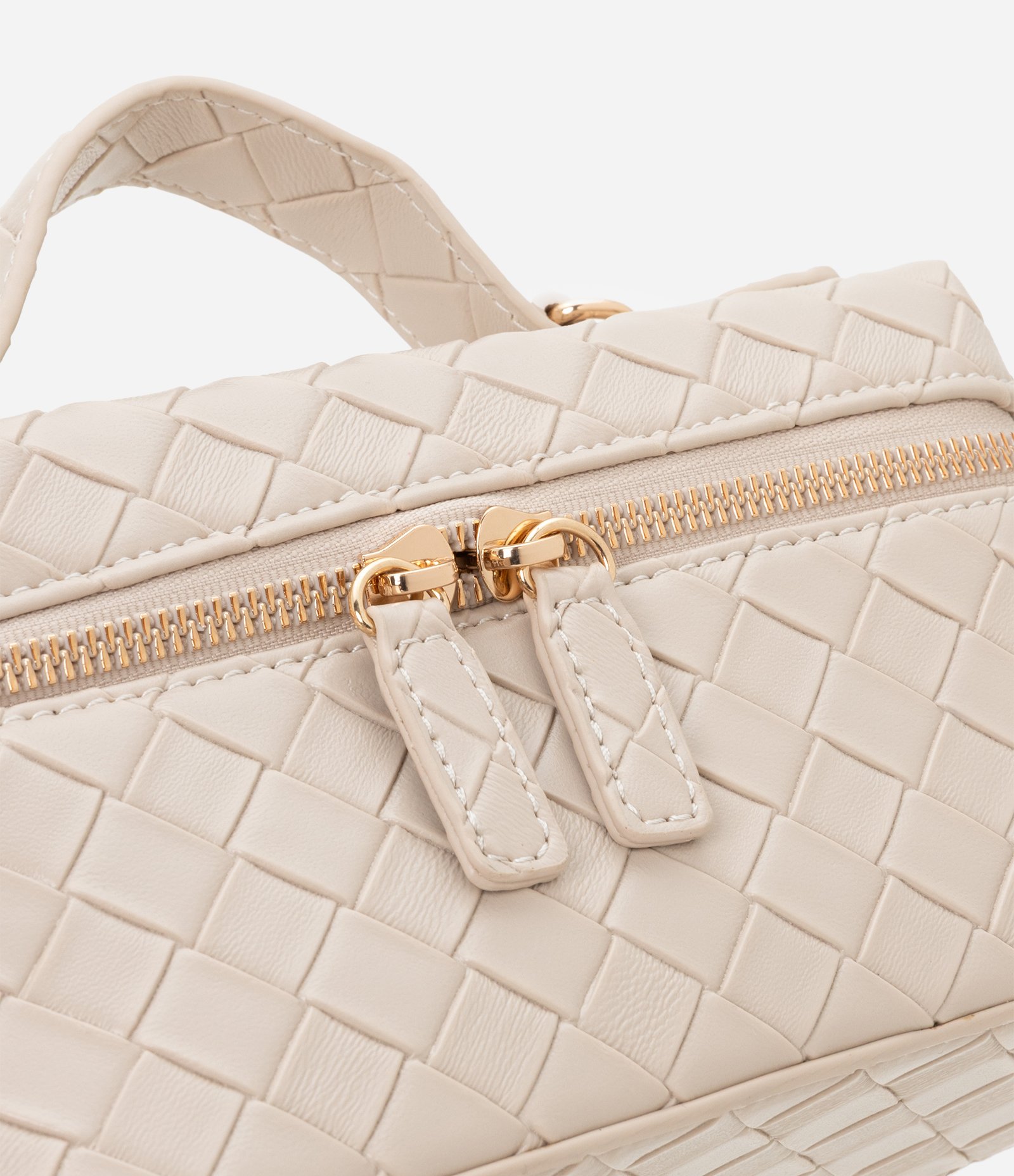 Bolsa Baú Pequena com Alça de Mão e Textura Tressê Bege 6