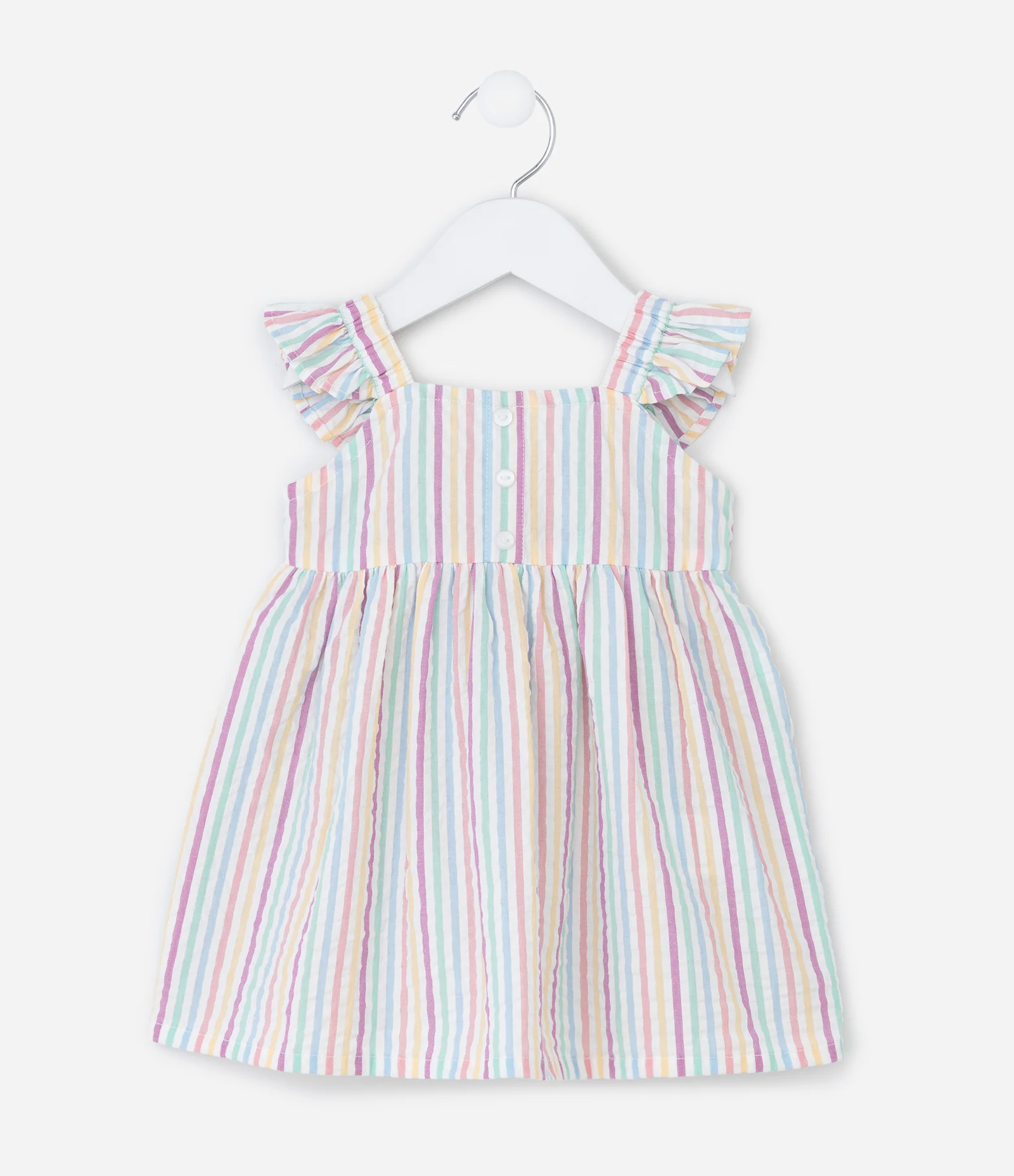 Vestido Infantil com Estampa de Listras com Calcinha e Faixa de Cabelo - Tam 3 a 18 meses Multicores 2